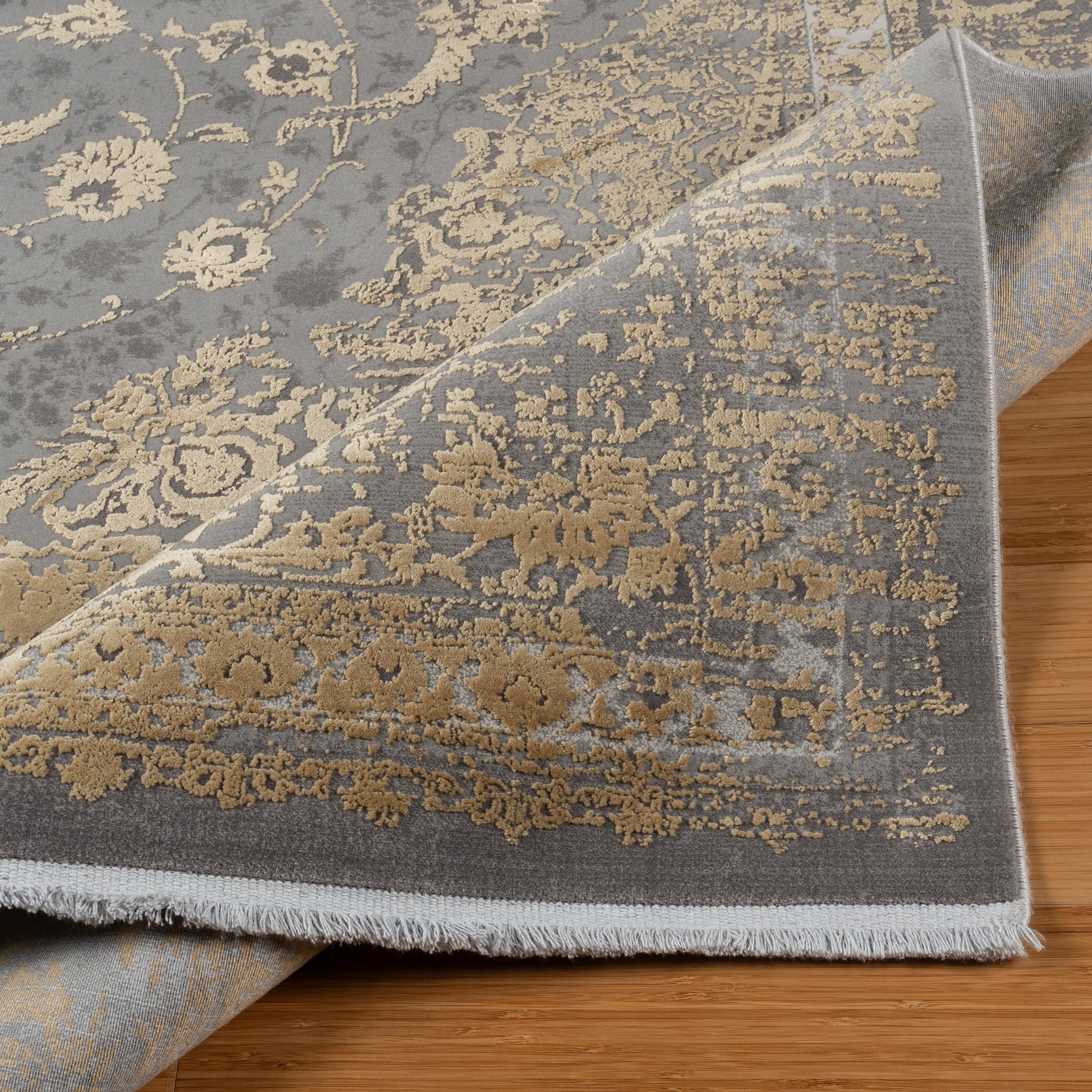 Gray Tufted Reversible Rectangular Viscose Area Rug