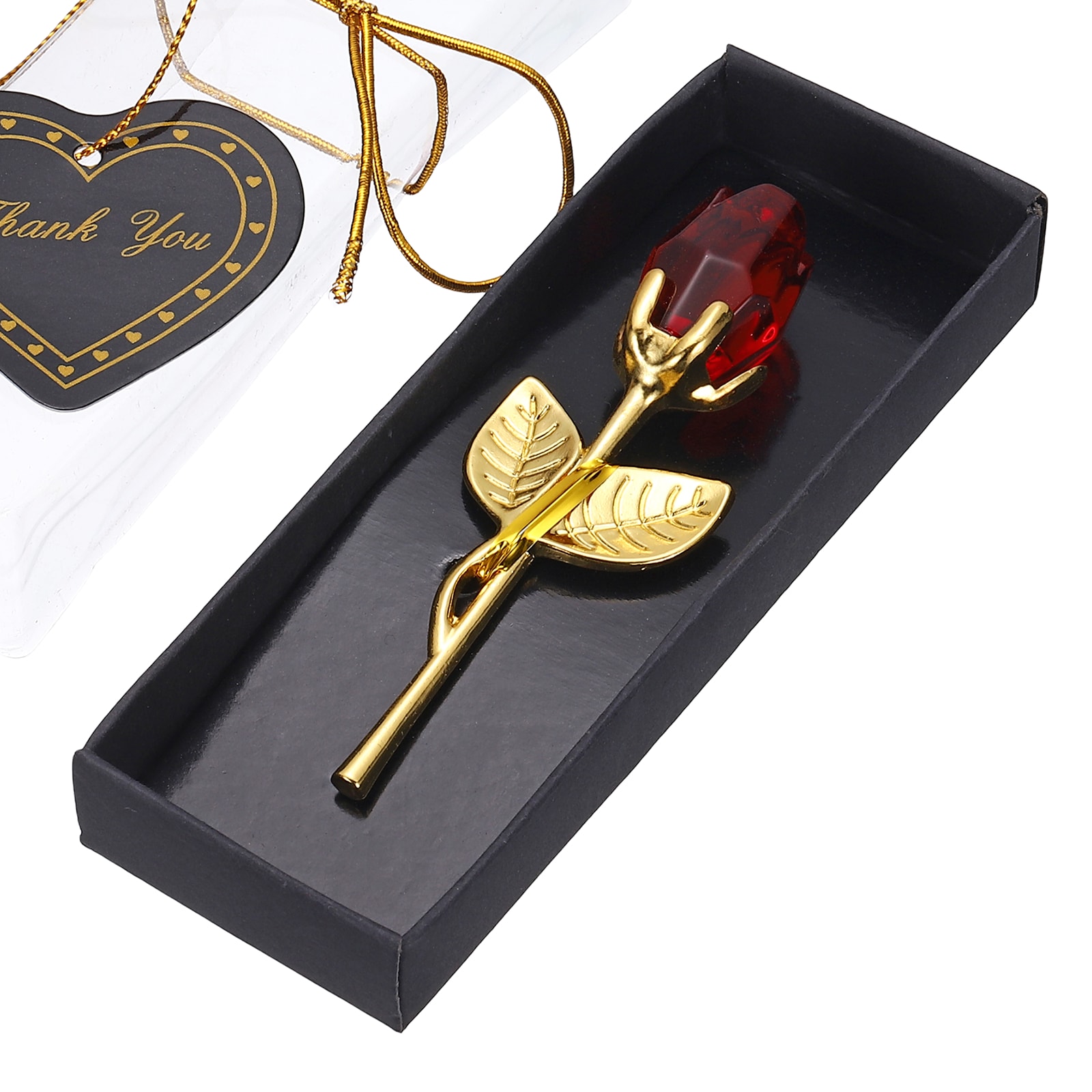 Unique Bargains Mini Crystal Rose with Box Romantic Crystal Rose Flowers Rose Gifts for Birthday Valentine's Day Gifts Red and Gold
