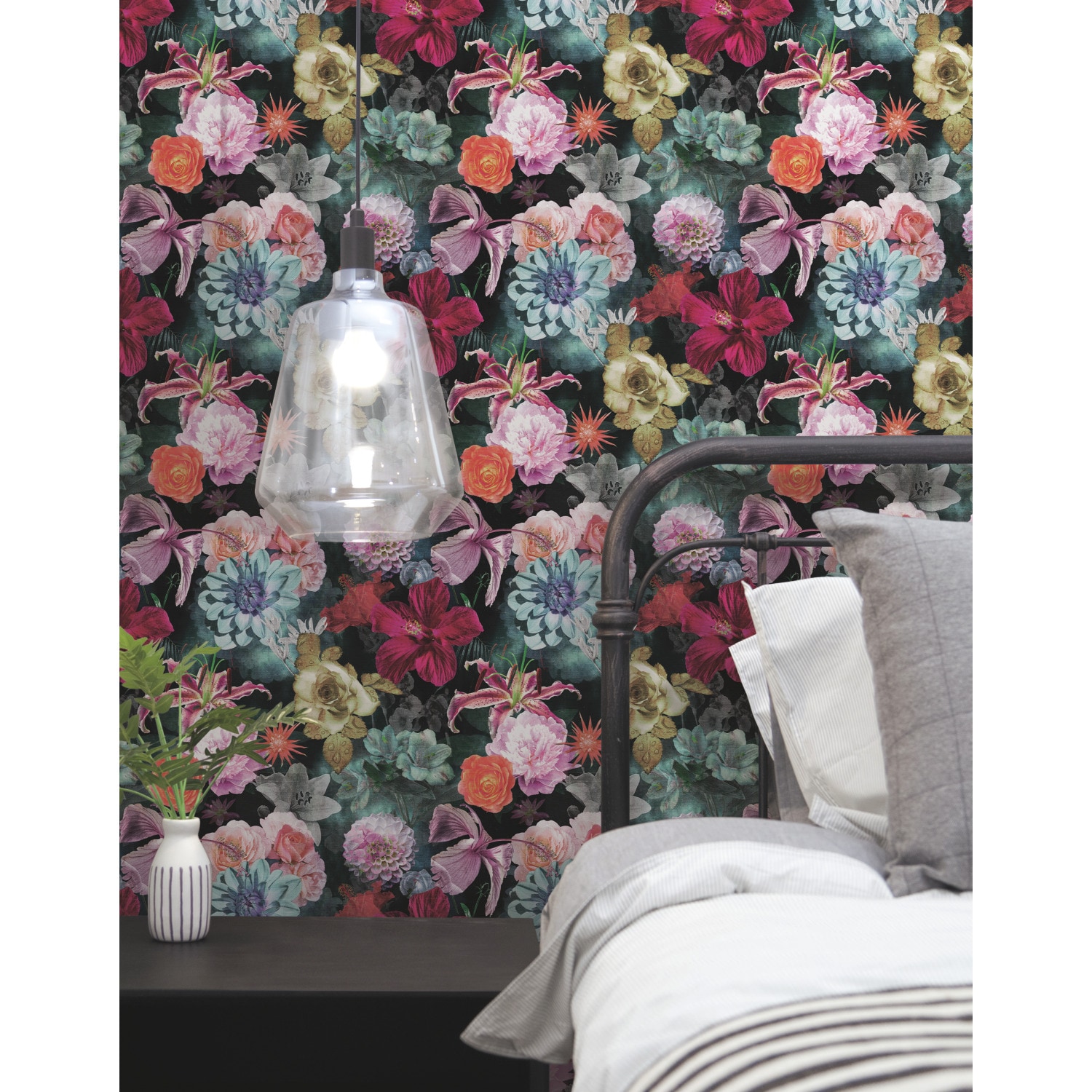 Red and Blue Floral Peel & Stick Vinyl Wallpaper Roll
