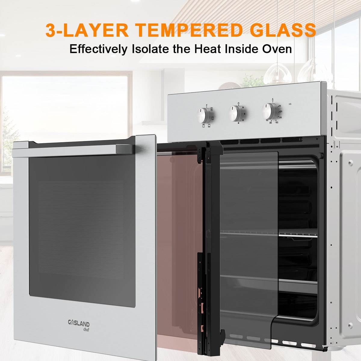 thermomate Electric Single Wall Oven | 9 Cooking Functions, 3-Layer Tempered Glass Door, Easy to Clean | 24-Inch - Silver
