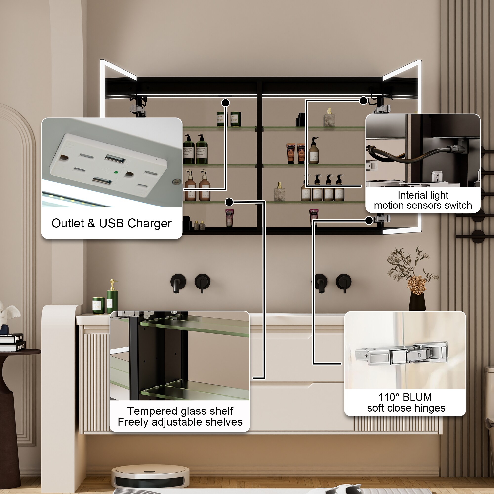 Forclover MF03ZC-BK4830 Bathroom-Medicine-Cabinets - View #8
