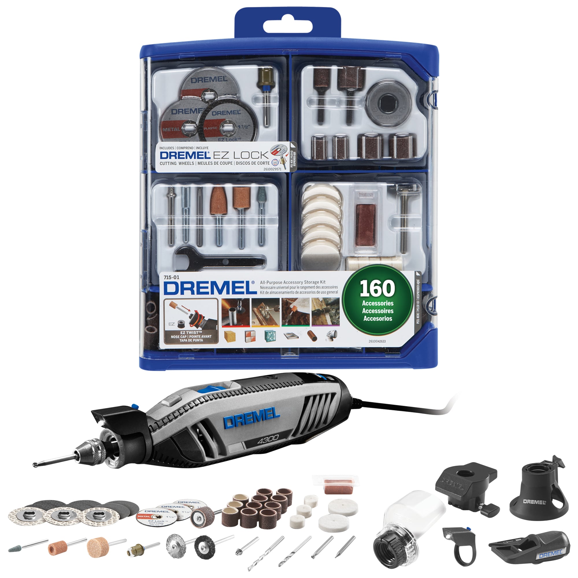 Dremel 4300 Corded Variable Speed Rotary Tool with 5 Attachments and 40  Accessories + Flex Shaft Attachment