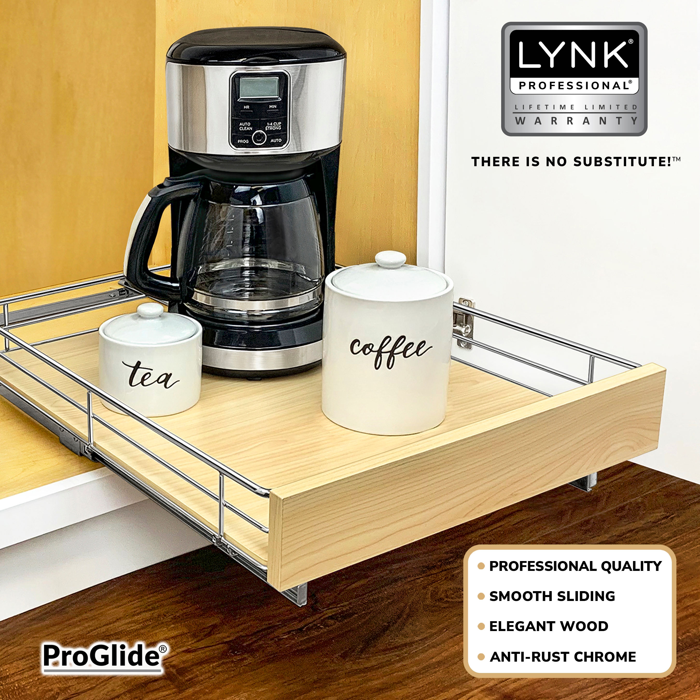 Lynk Professional Slide Out Coffee Pod Holder Organizer Upper Kitchen Cabinet Pull Out Rack, Compatible with Keurig K-Cup, Chrome, Silver
