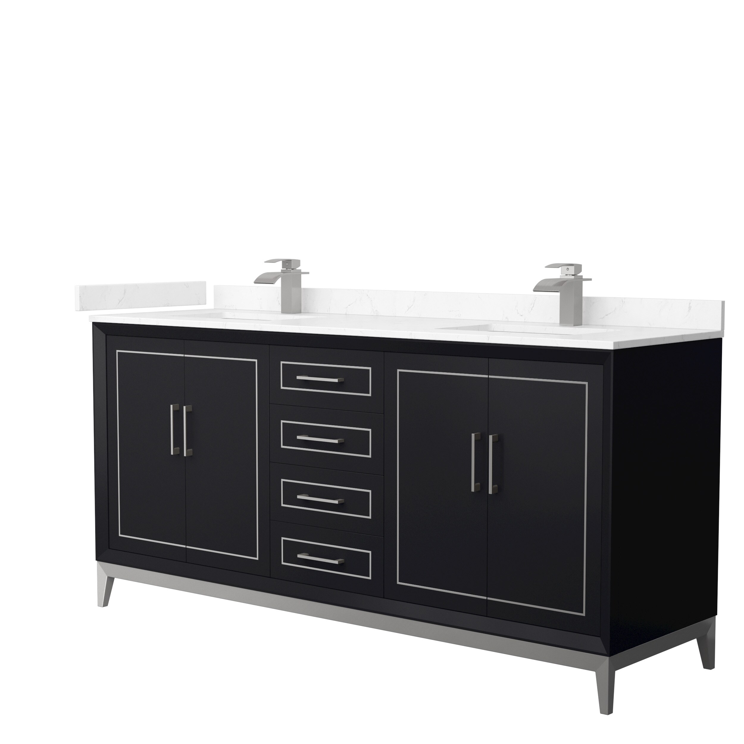 Wyndham Collection WCH515172DBKC2UNSMXX Marlena 72-in Black with Brushed Nickel Trim Undermount Double sink Bathroom Vanity with Carrara cultured marble Cultured marble Top