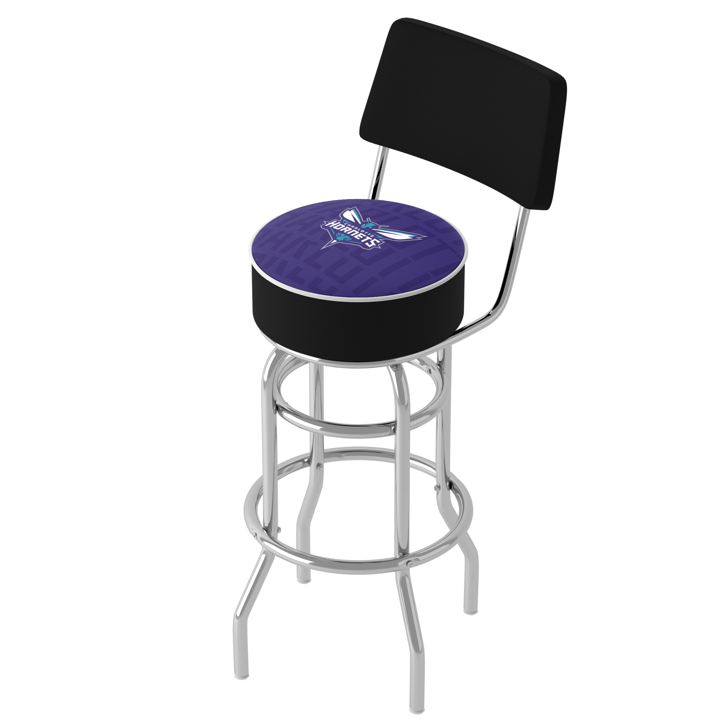 Trademark Gameroom NBA1100-CH3-TWN Charlotte Hornets 31-in H Bar height (28-in to 33-in) Round Seat Upholstered Swivel Metal Back Bar Stool Back