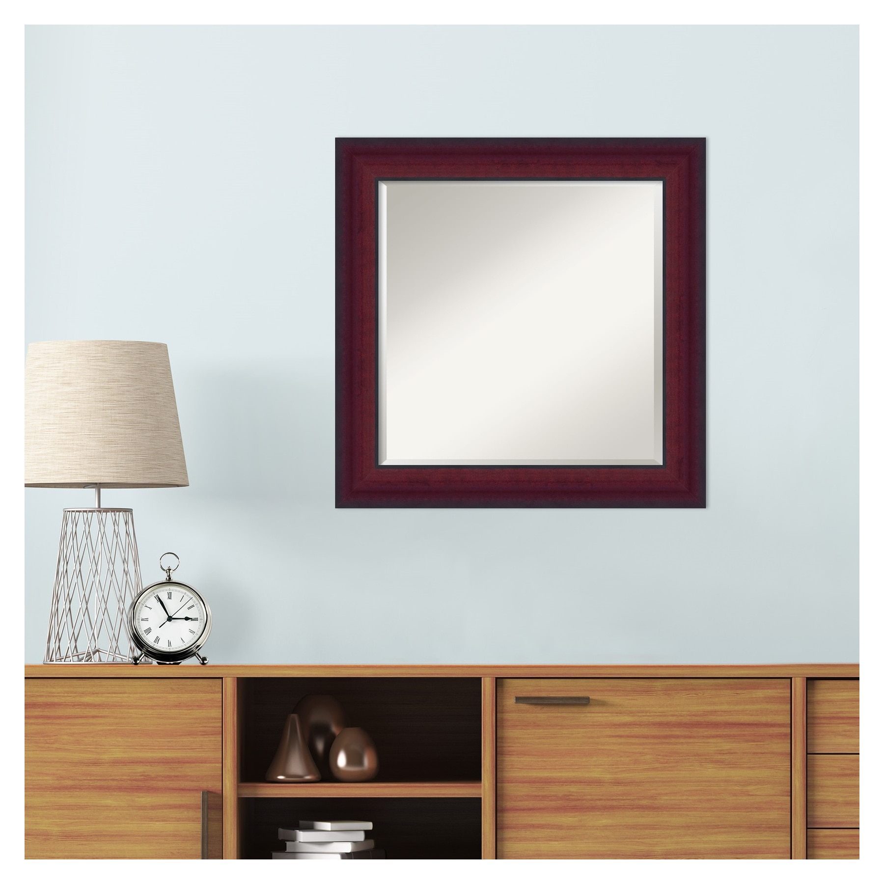 Canterbury Cherry 25" Square Wood Framed Wall Mirror