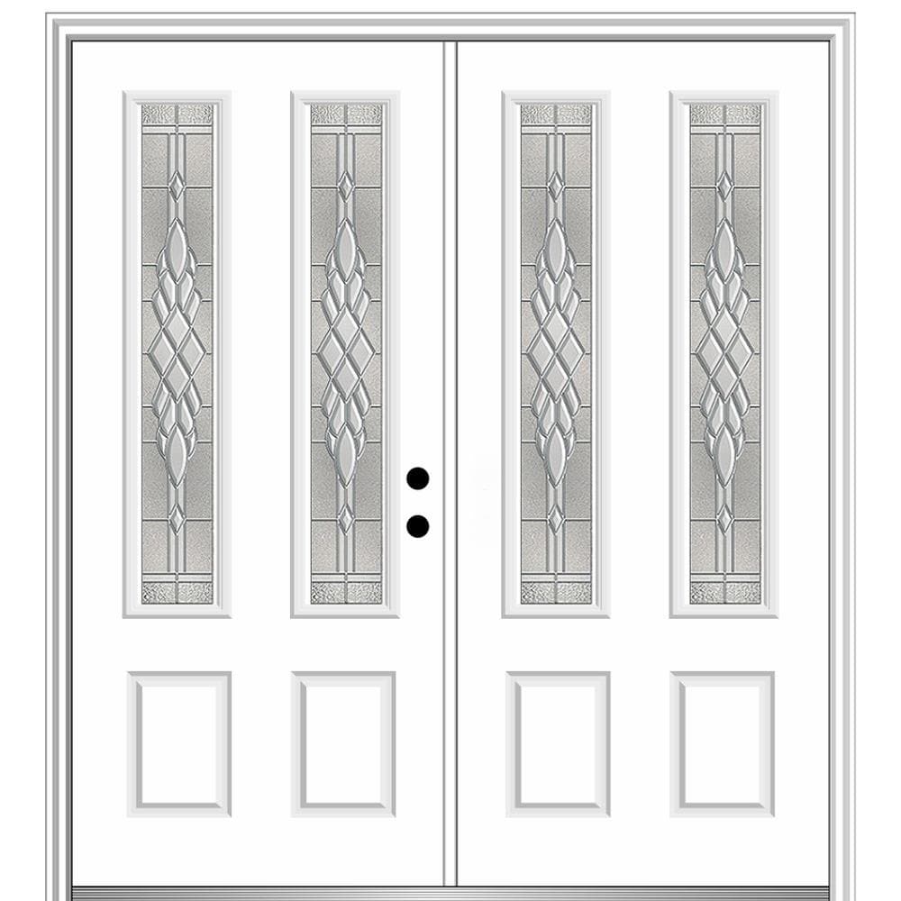 MMI DOOR ZZ365625L 72-in x 80-in x 4-9/16-in Fiberglass Twin lite Left-hand inswing Brilliant White Painted Prehung Double Front Door with Brickmould Insulating core