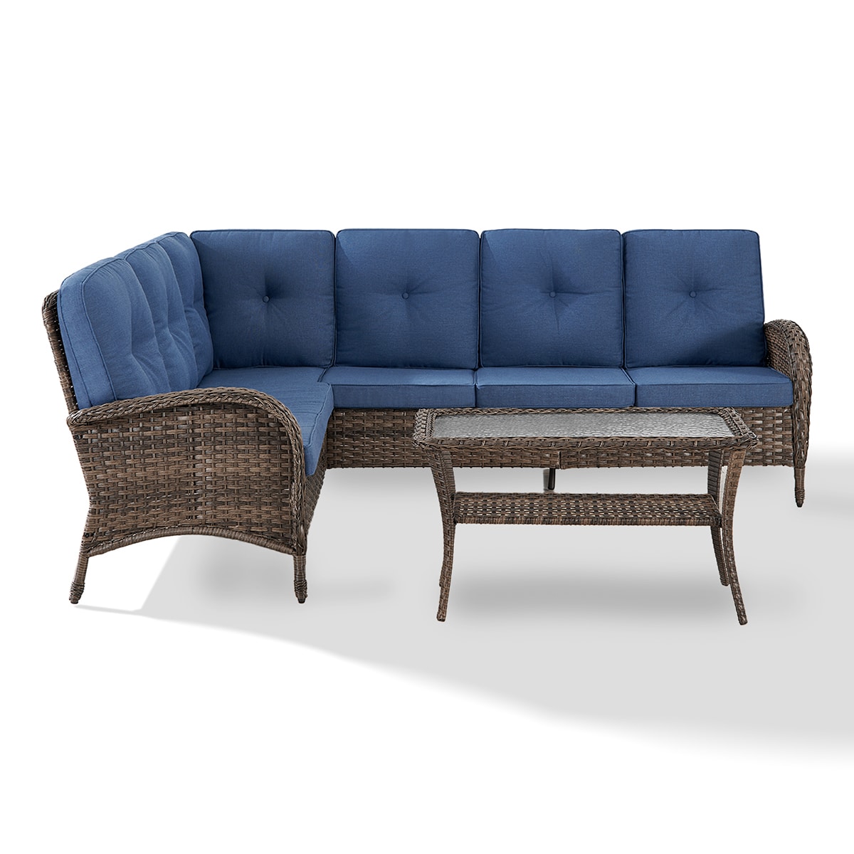 Rilyson FS13050-1 KEY WEST 2 -Piece Woven Patio Conversation Set with Blue Cushions