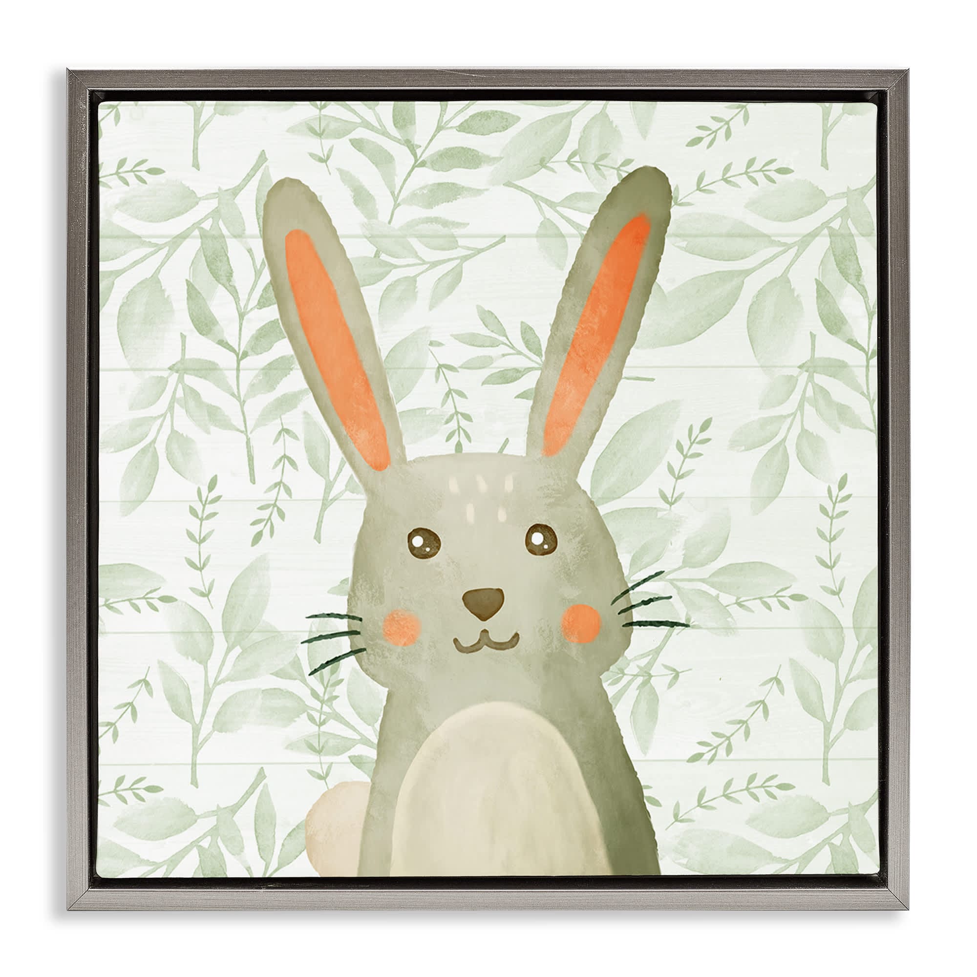 Stupell Industries BS-039-FFL-24X24 Whimsical Bunny on Florals Gray Framed Floater Canvas Wall Art By Kim Allen 25 x 25