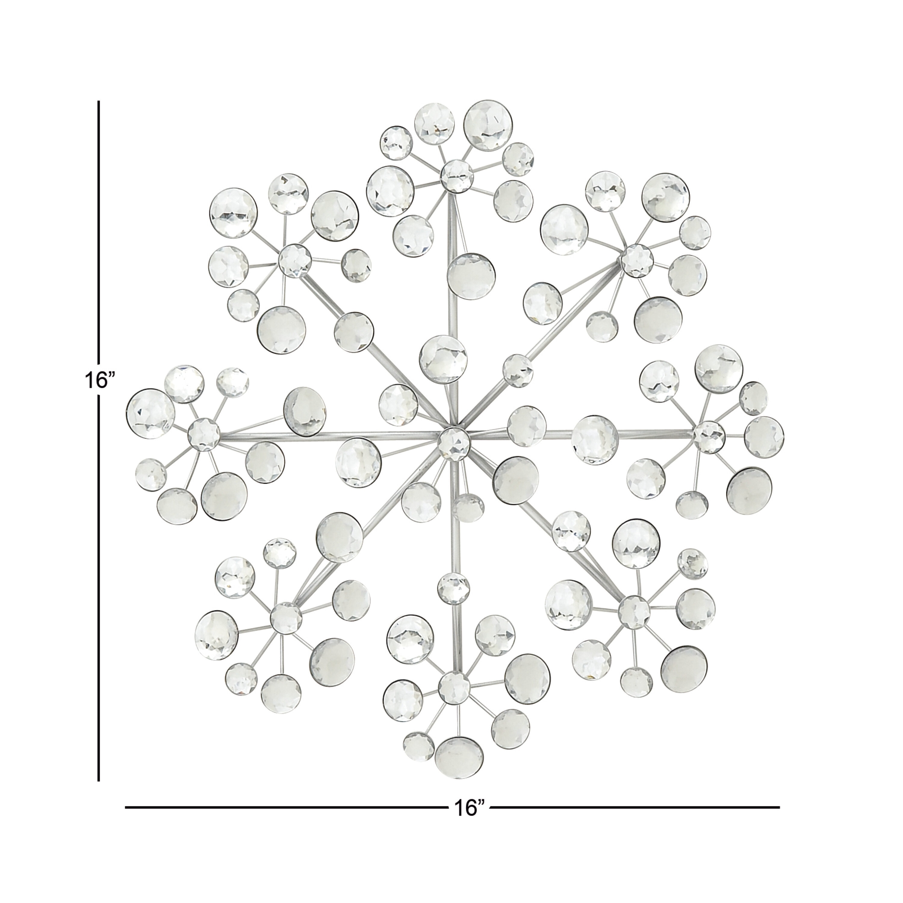 Glamorous Silver Snowflake 16" Metal Wall Sculpture with Acrylic Beads