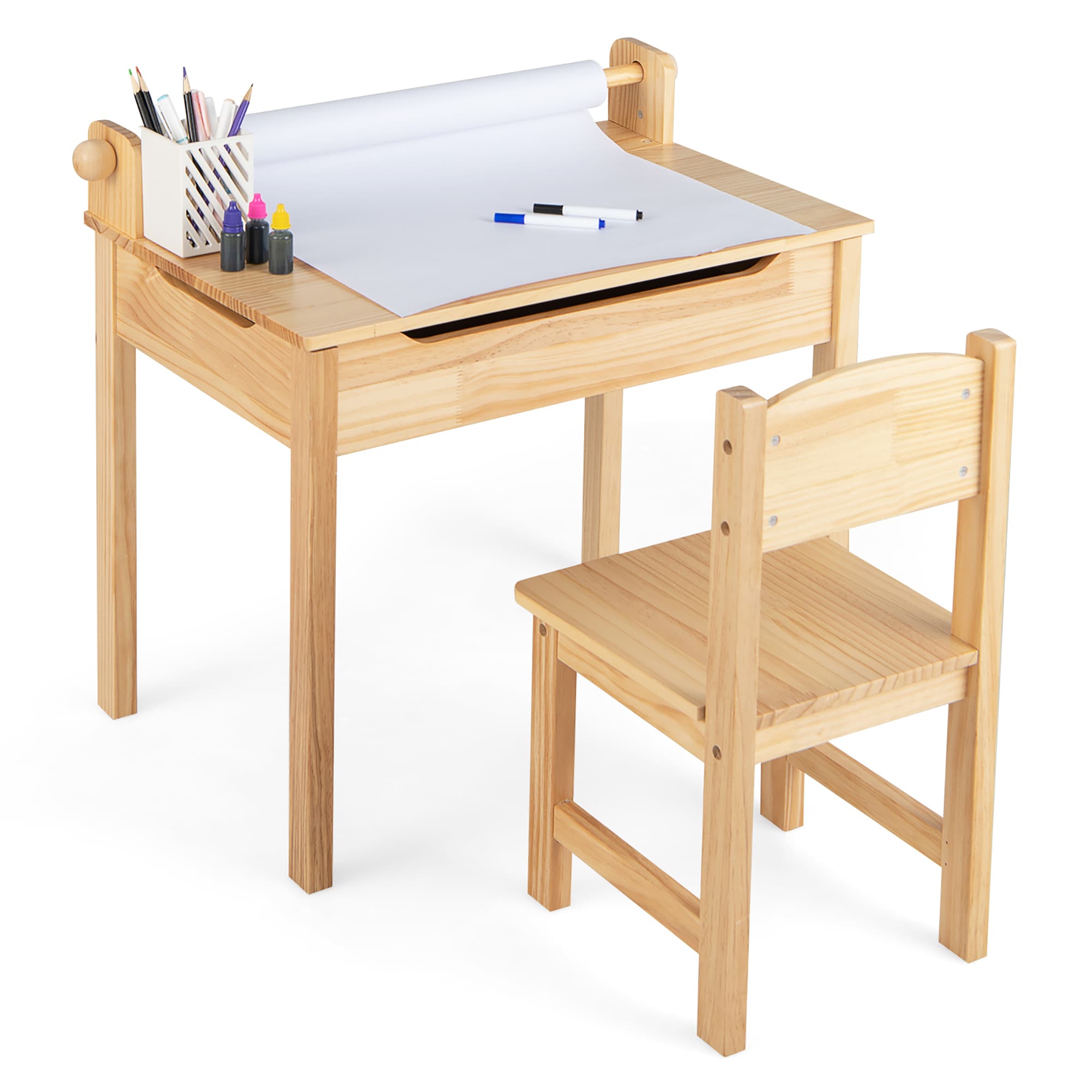 Goplus LWS00306 Natural Rectangular Kid's Play Table (One Chair)