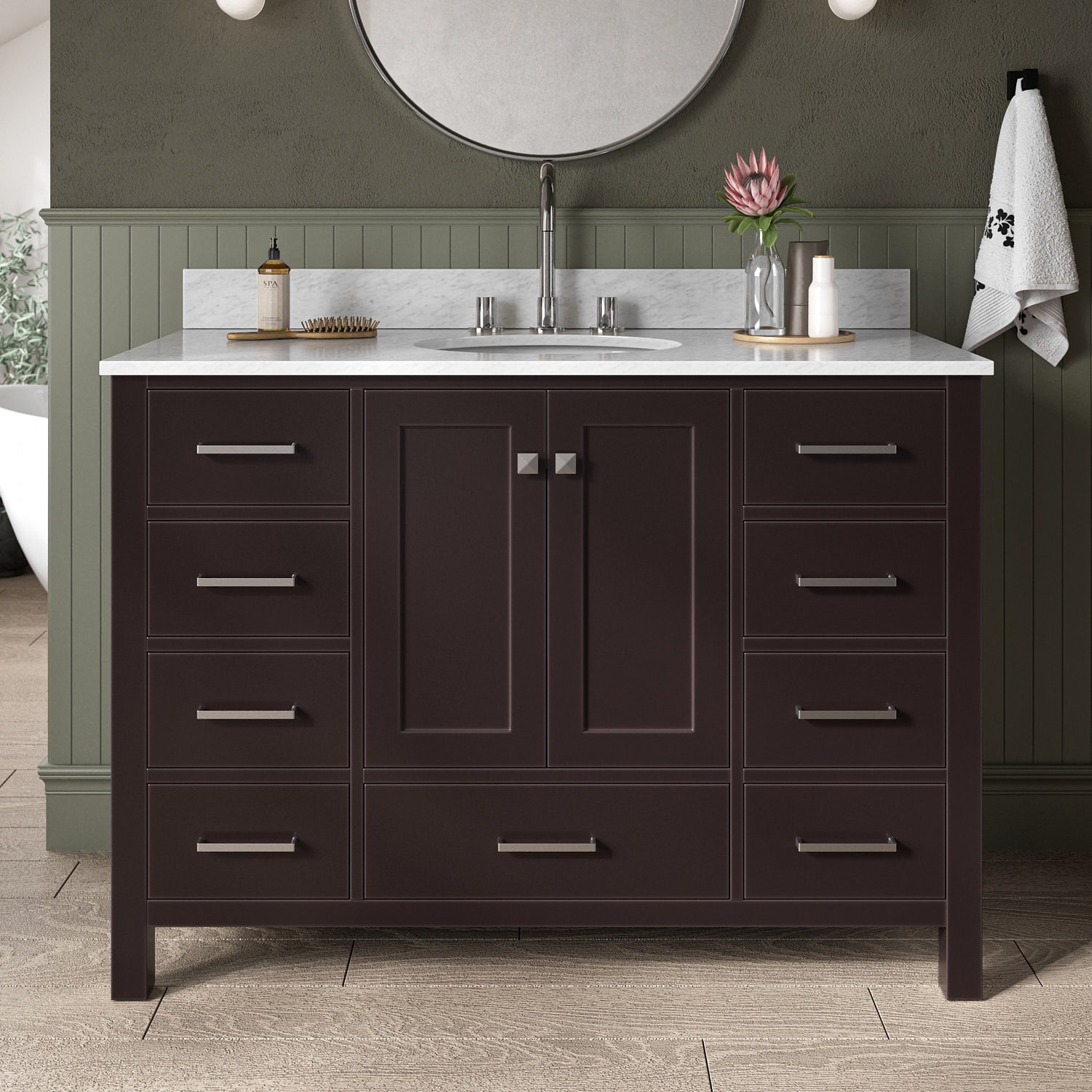 ARIEL A049SCW2OVOESP Cambridge 49-in Espresso Undermount Single sink Bathroom Vanity with 0.75" Carrara White Marble Natural marble Top
