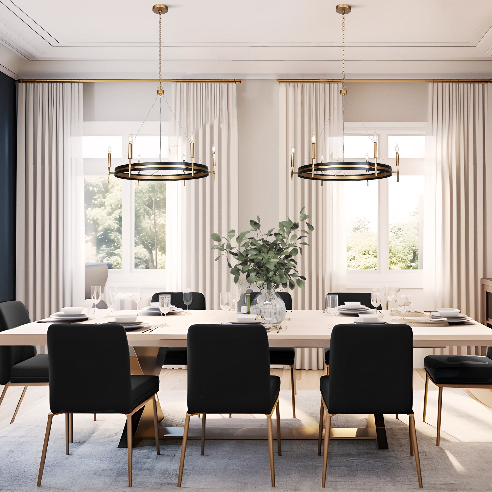 Froebon Black and Gold 6-Light Candle Chandelier