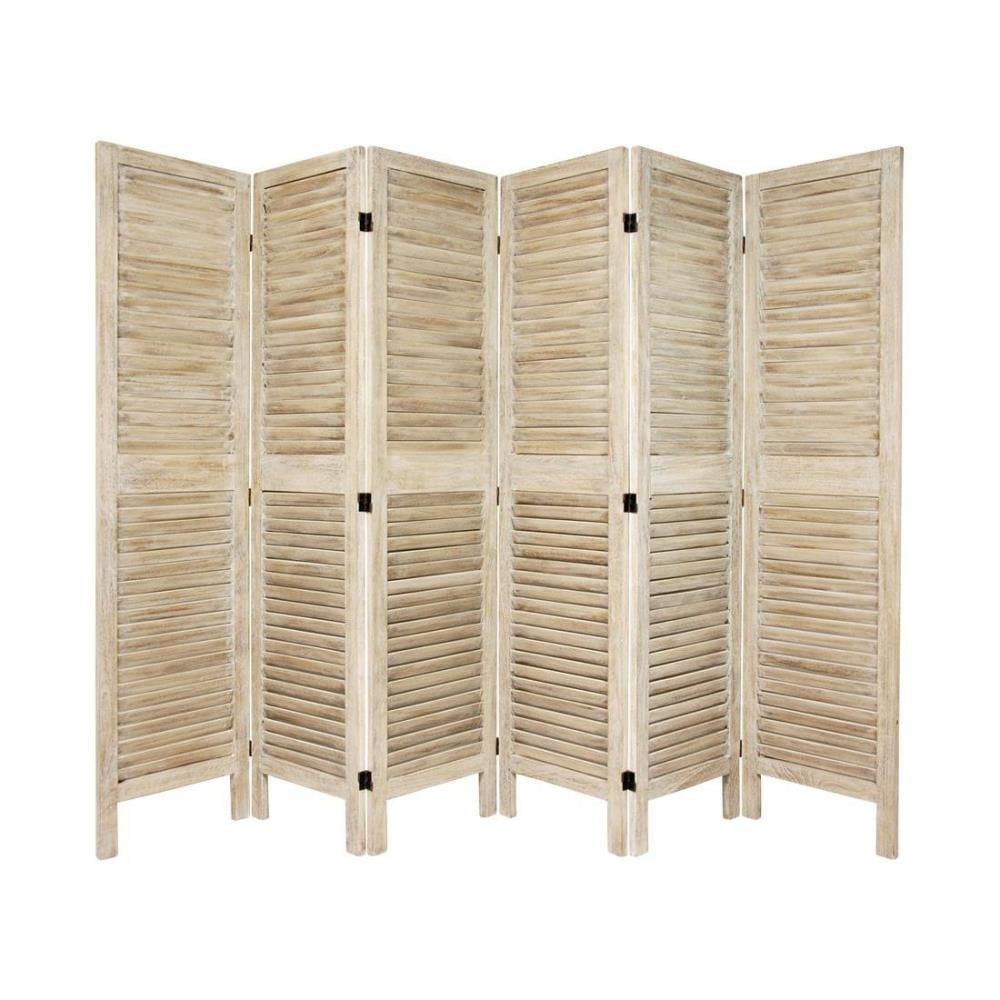 Oriental Furniture 6-Panel Burnt White Wood Folding Transitional Style ...