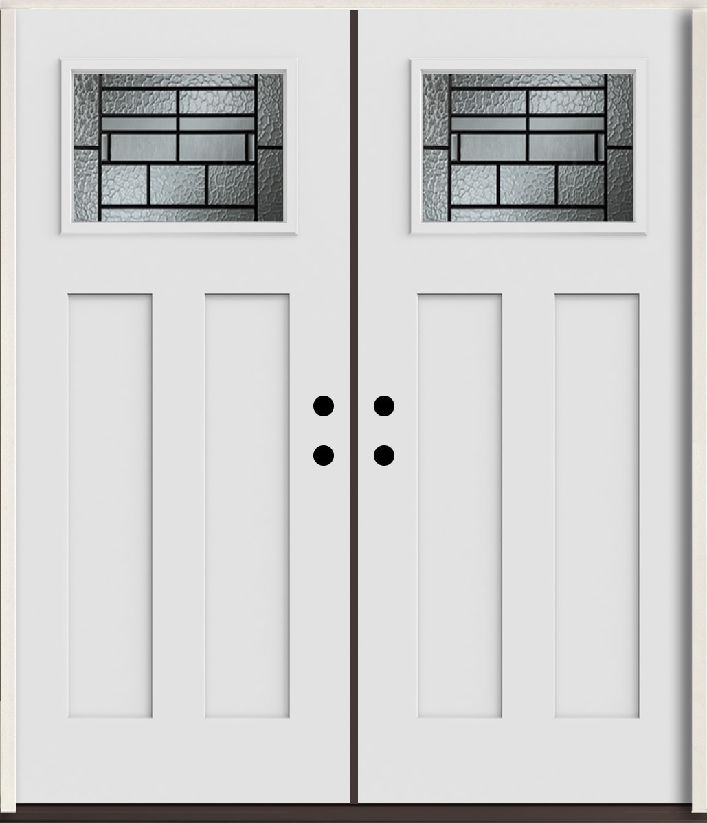 RELIABILT LO963752 Pembrook 72-in x 80-in x Fiberglass Craftsman Left-hand inswing Arctic White Paint Painted Prehung Double Front Door Insulating core