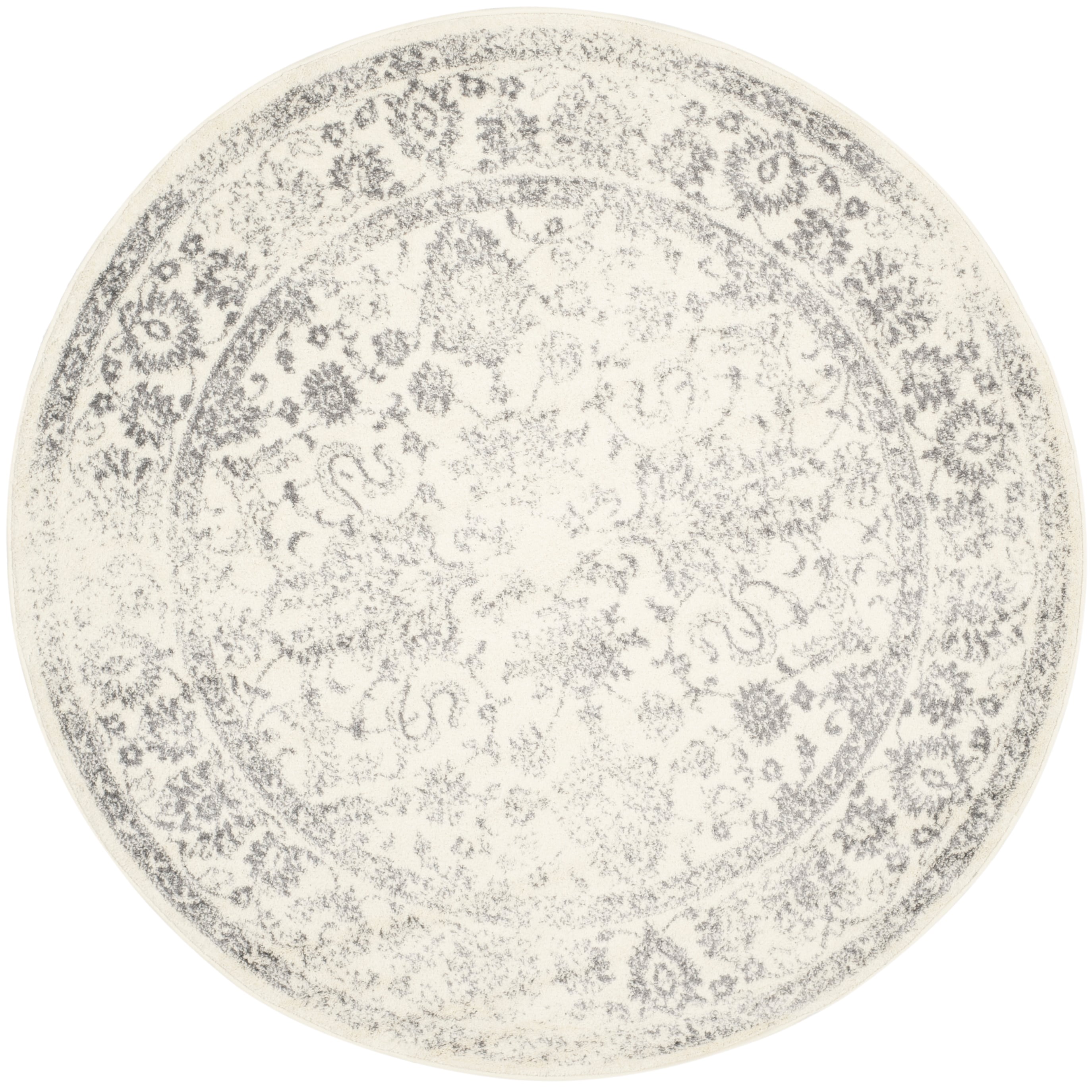 Safavieh ADR109C-6R Adirondack Kashan 6 x 6 (ft) Loomed Polypropylene Ivory/Silver Round Indoor Distressed/Overdyed Vintage Area rug