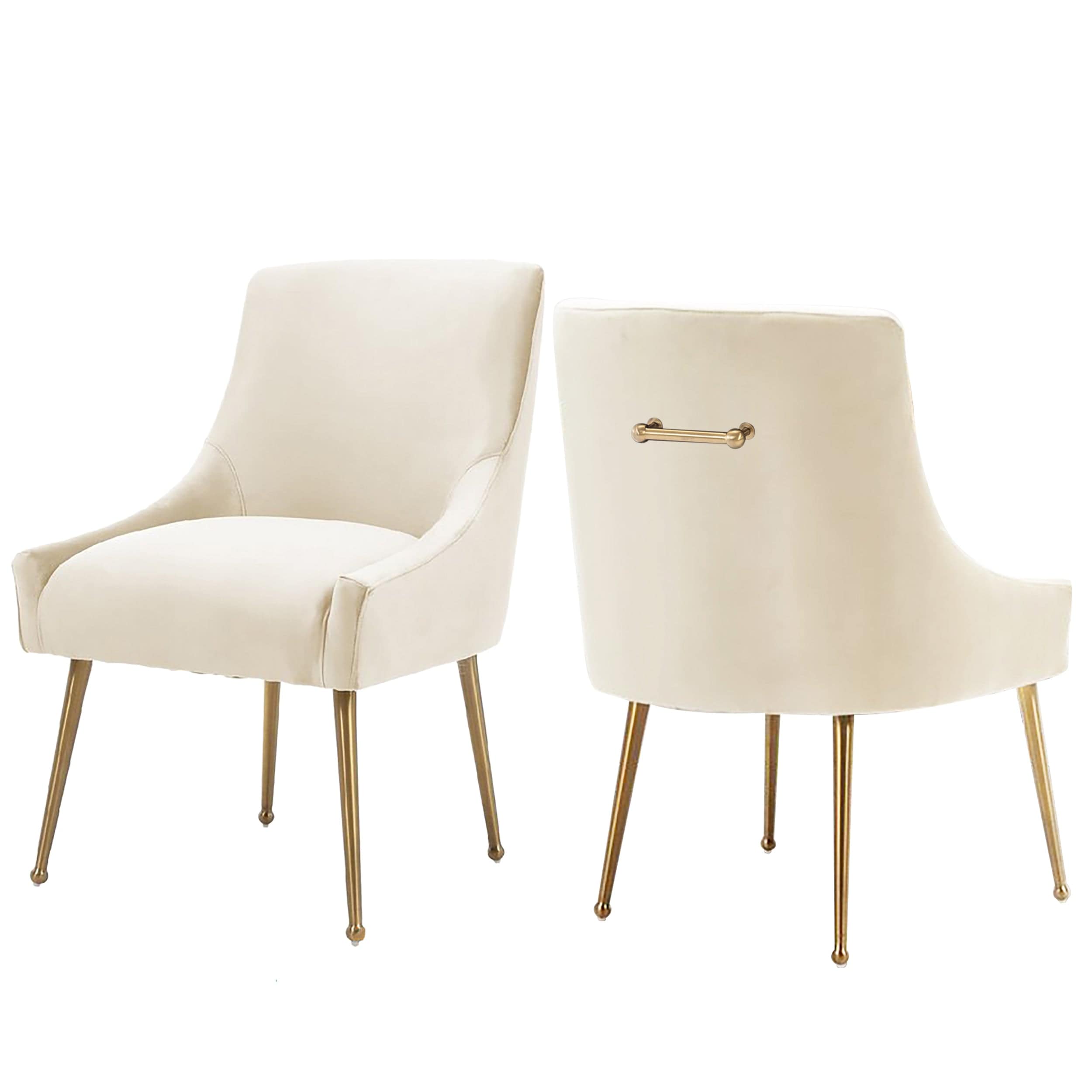 Boyel Living HFSN-700BEIGE Beige Velvet Dining Chair with Pulling Handle and Adjustable Foot Nails(Set of 2)