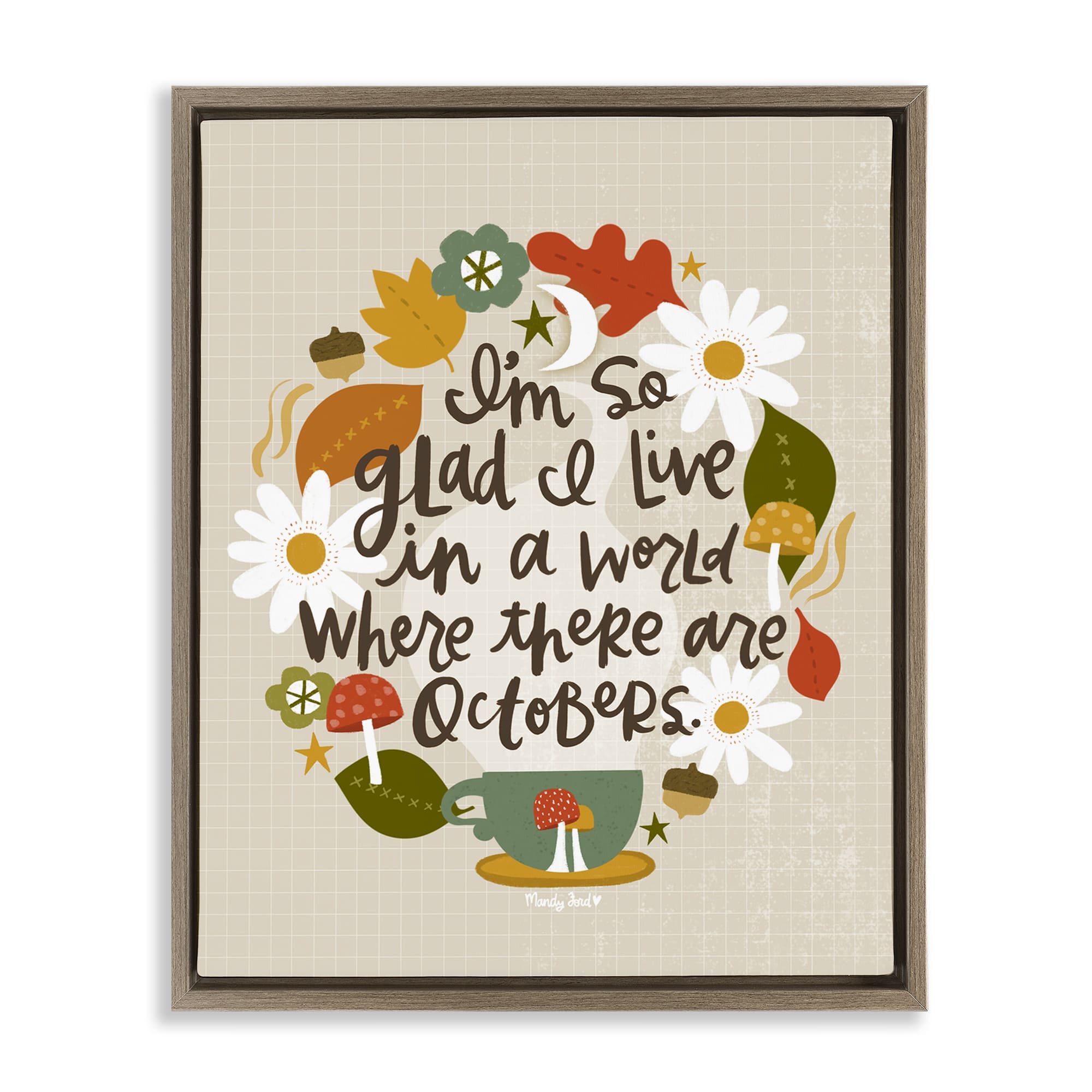 Stupell Industries BS-295-FFE-24X30 A World Where There Are Octobers Brown Framed Floater Canvas Wall Art By Mandy Ford Art + Illustration 25 x 31