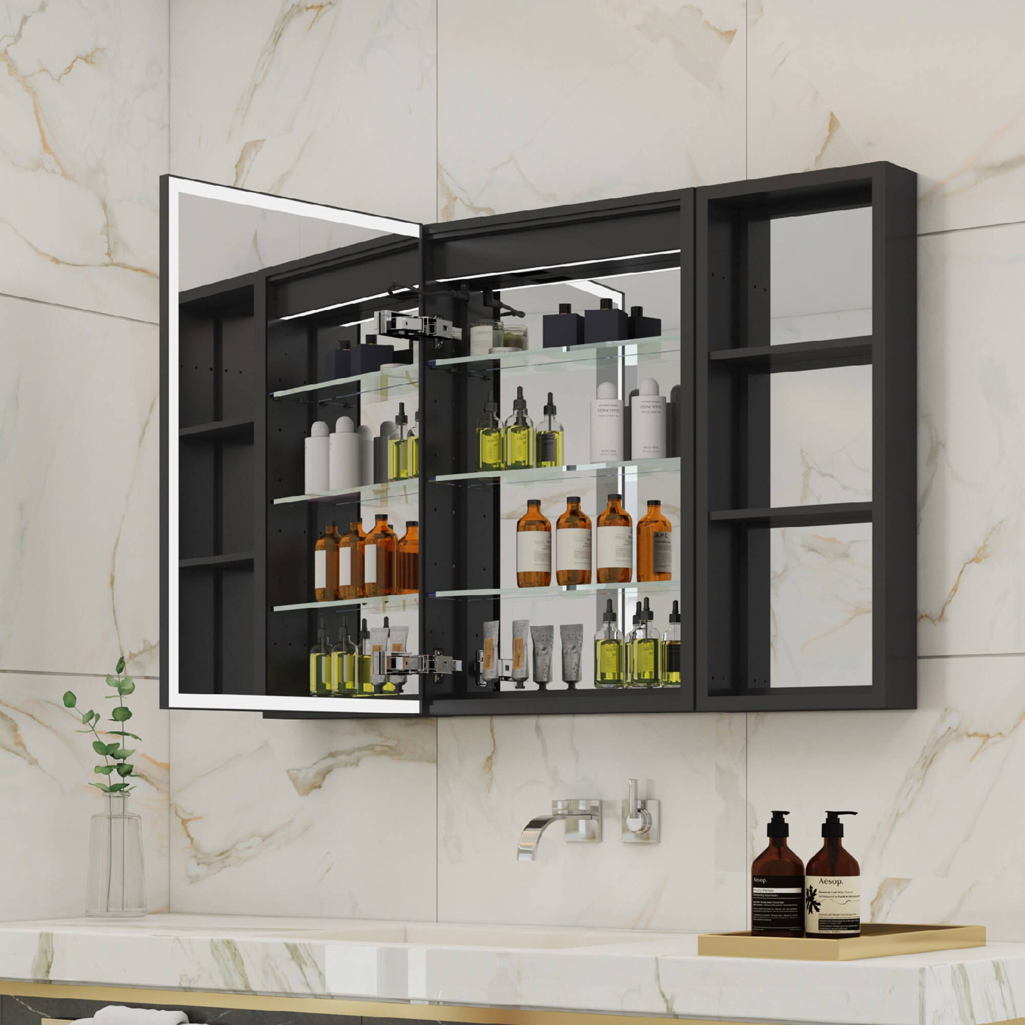 Forclover 72-in x 36-in Framed Rectangle Lighted Fog Free Bathroom ...