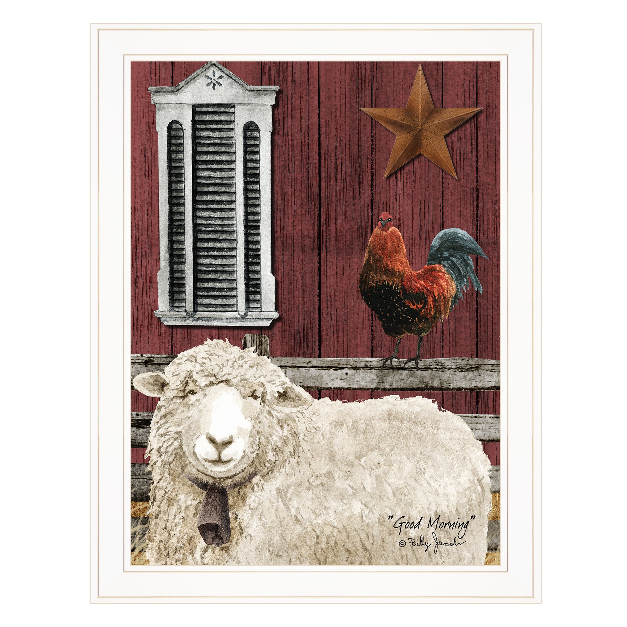 Trendy Decor 4U BJ1055XGP-226G Good Morning Billy Jacobs White Wood Framed 27-in H x 21-in W Vintage/Retro Paper Print