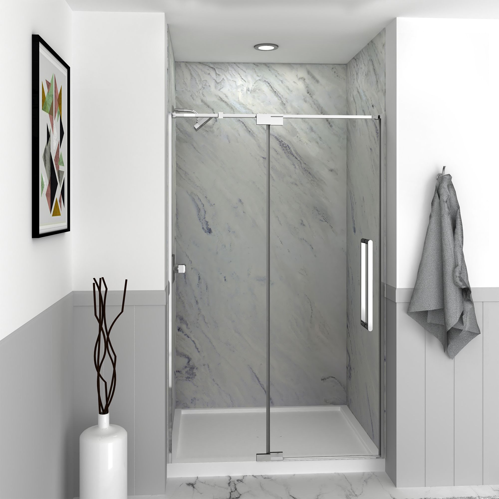 Transolid IPD487610C-R-PC Irene Polished Chrome 44-in to 48-in x 76-in Semi-frameless Pivot Shower Door