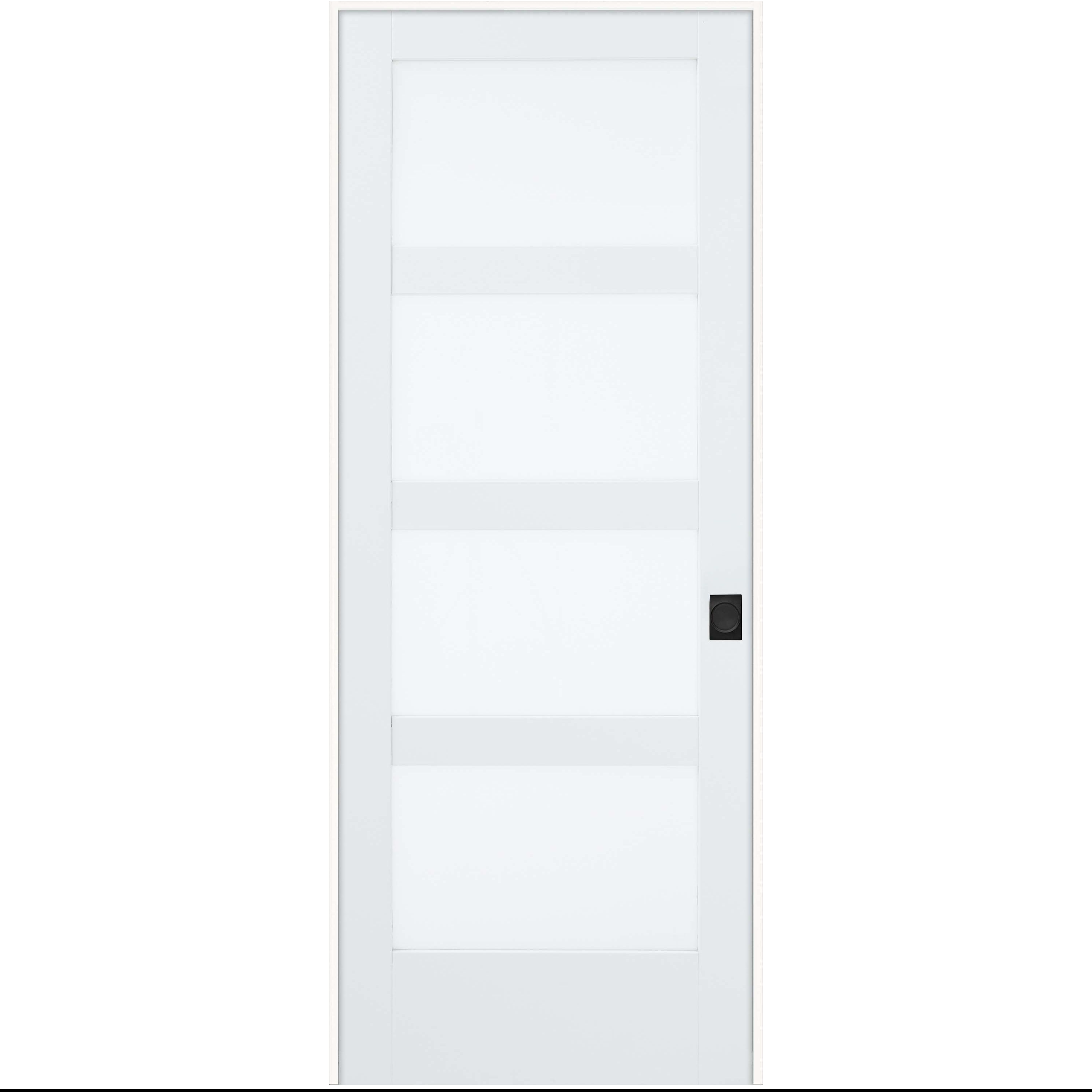 JELD-WEN LOWOLJW240000088 30-in x 80-in Primed Solid core Frosted glass Left hand Smooth Primed MDF Flat Jamb Single Prehung Interior Door