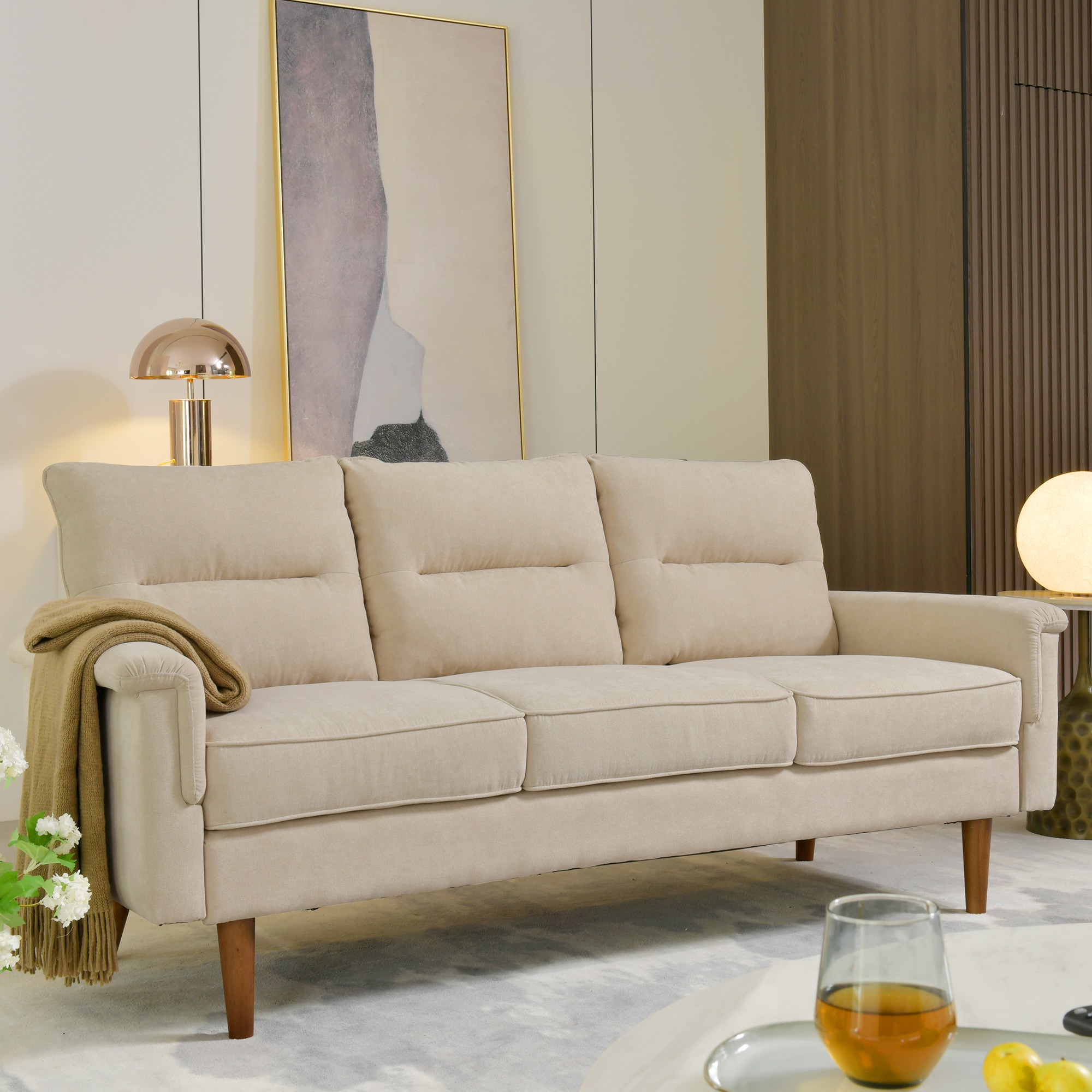 weaxty HMBNYK200 71.4-in Modern Beige 3 -seater Sofa
