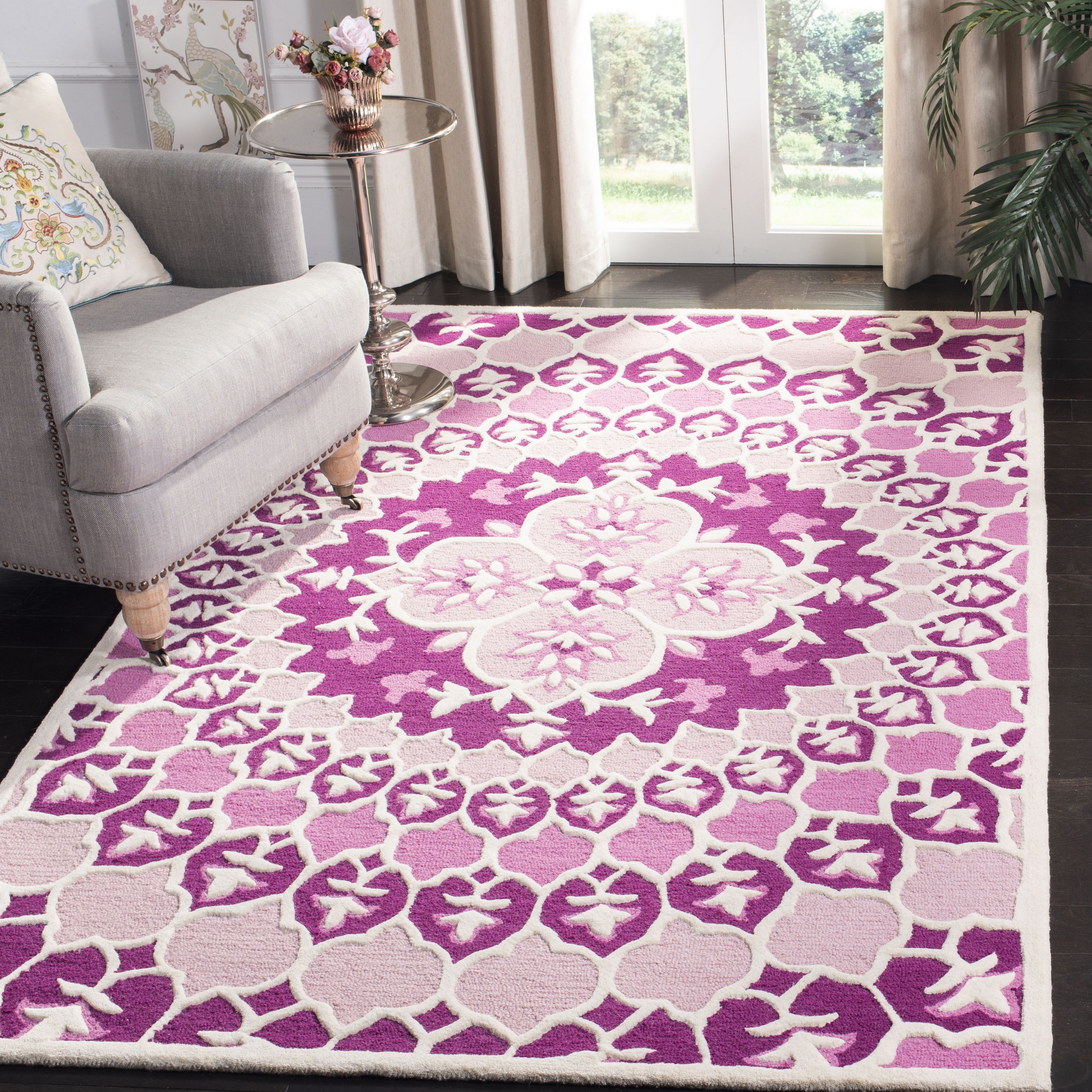 Safavieh BLG610A-8 Bellagio Merida 8 x 10 (ft) Tufted Wool Pink/Ivory Rectangular Indoor Floral/Botanical Bohemian/Eclectic Area rug