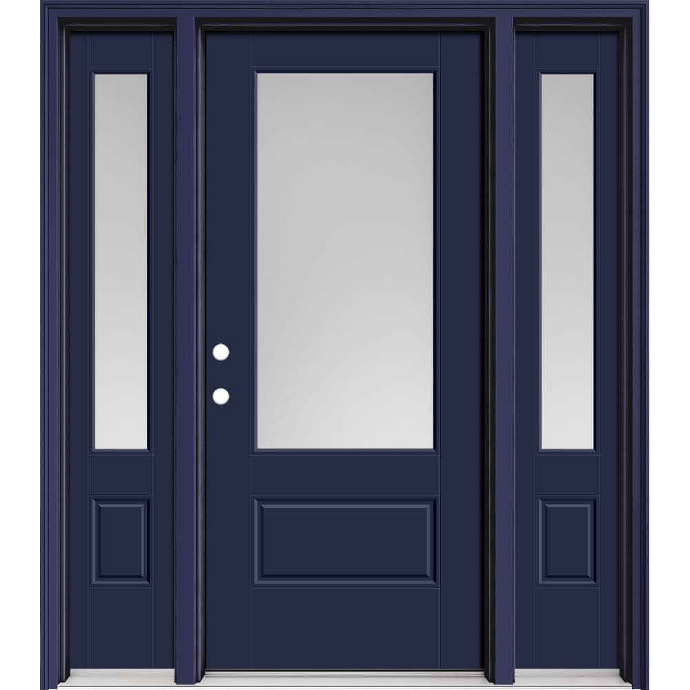 Masonite 640024 M-Protect 64-in x 80-in x 4-9/16-in Fiberglass 3/4 lite Right-hand inswing Eclipse Painted Prehung Slab Front Door with Sidelights with Brickmould Solid core