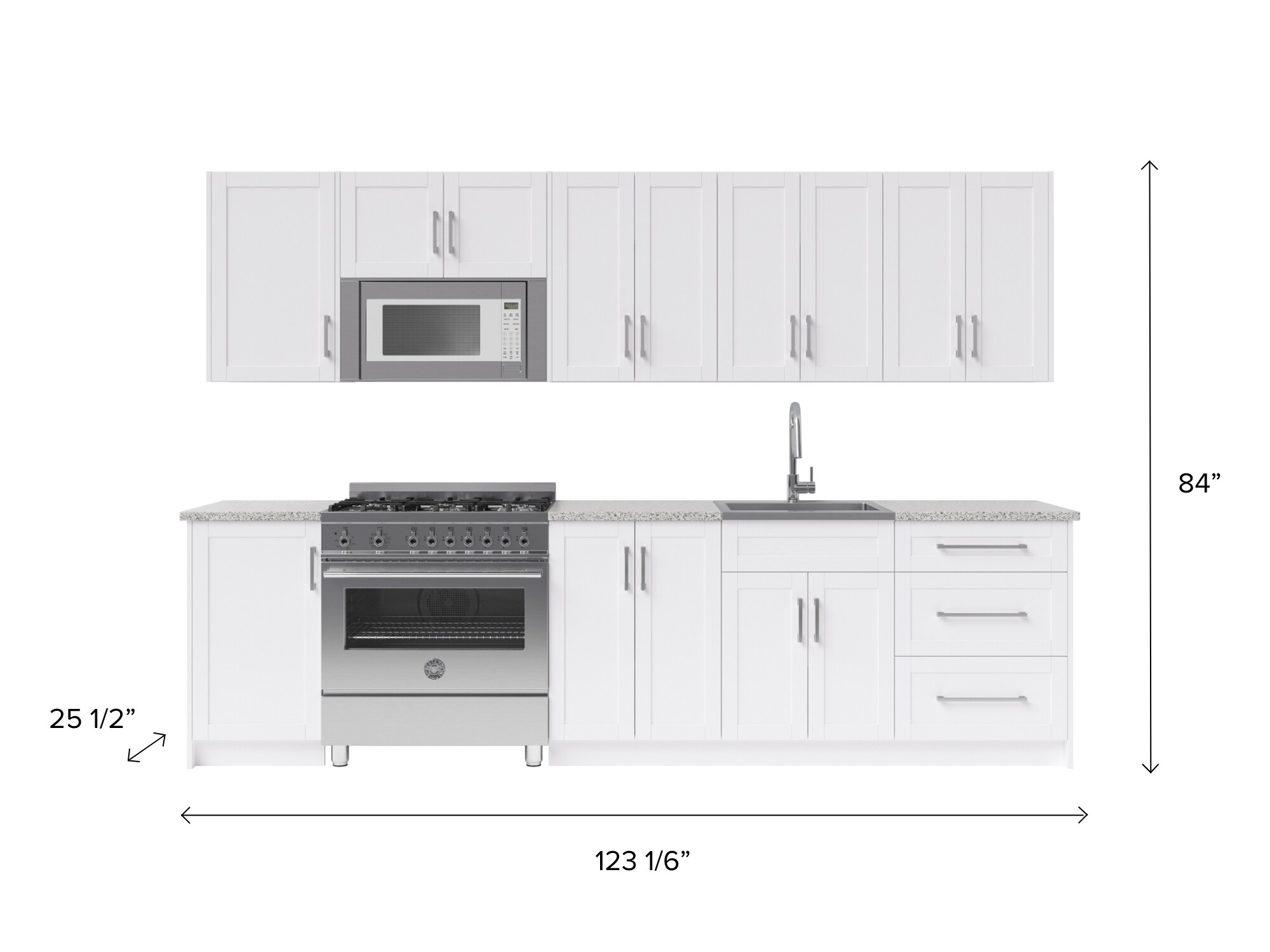 NewAge Home 14-Piece Kitchen Cabinet Set with Granite Countertops and Sink