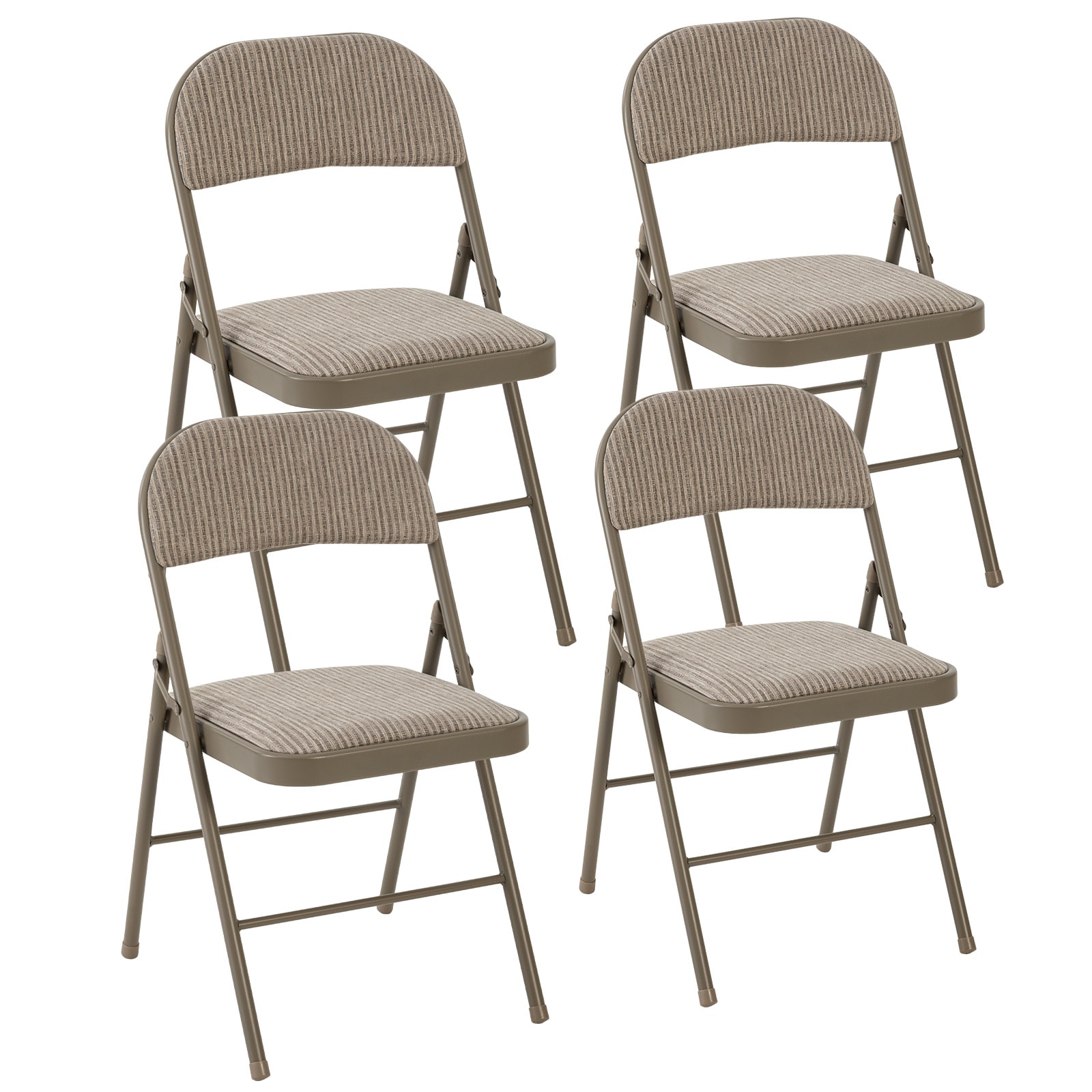 Sweetcrispy 4-Pack Khaki Metal Frame Fabric Padded Folding Chair with Cushion Seat Indoor/Outdoor
