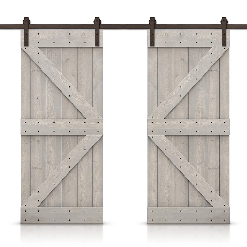 CALHOME 96in x 84in Silver Gray Kframe Wood Double Barn Door