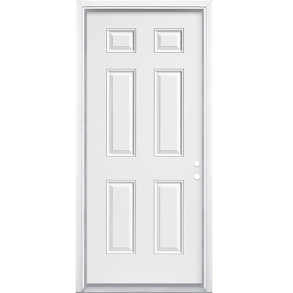 Masonite 32-in x 78-in Steel Left-Hand Inswing Primed Prehung Single Front  Door with Brickmould Insulating Core in the Front Doors department at