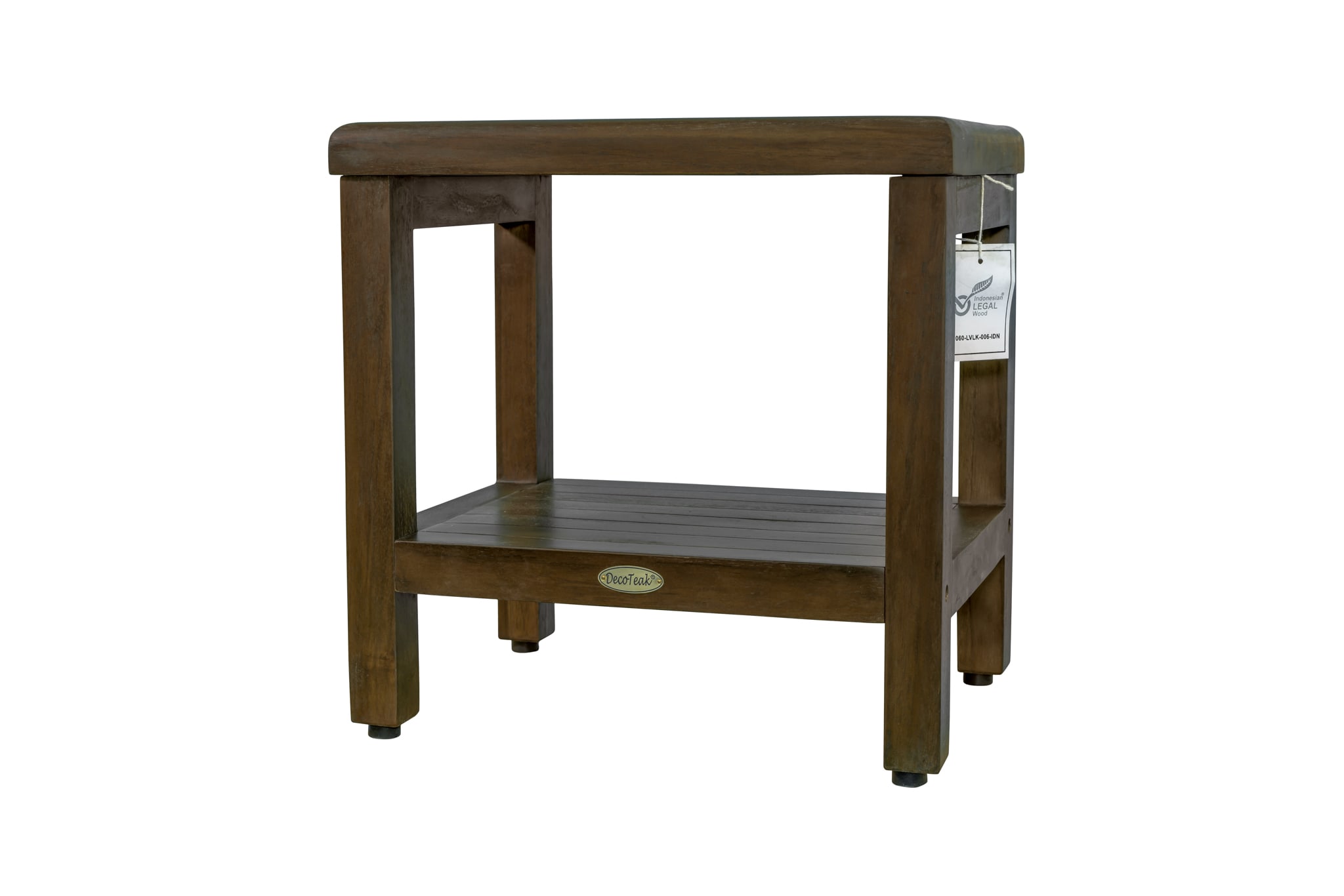 Classic Woodland Brown Teak Shower Bench with Shelf, 18"