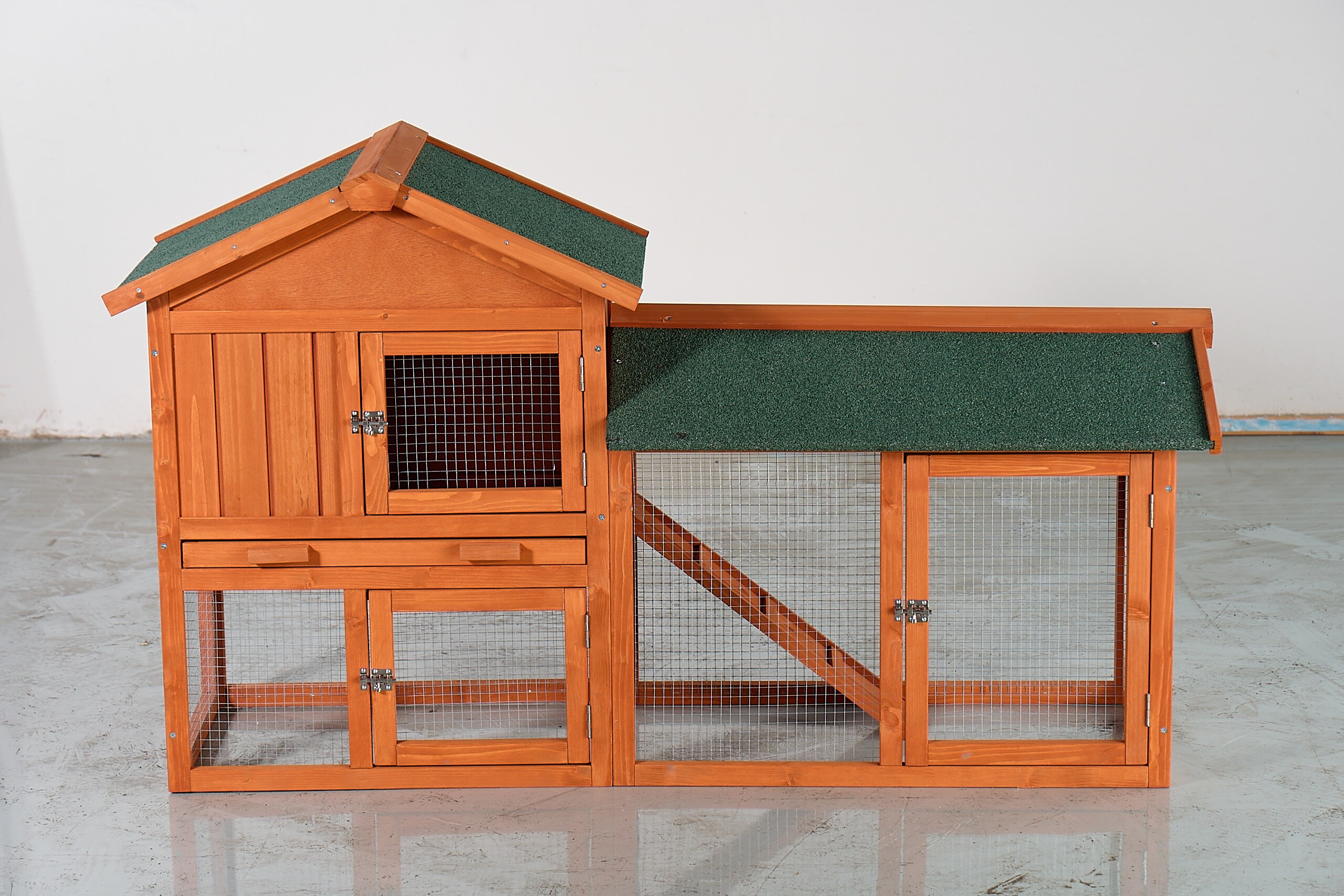 Huluwat Large Wooden Rabbit Hutch 2-Story Outdoor Bunny Cage with ...