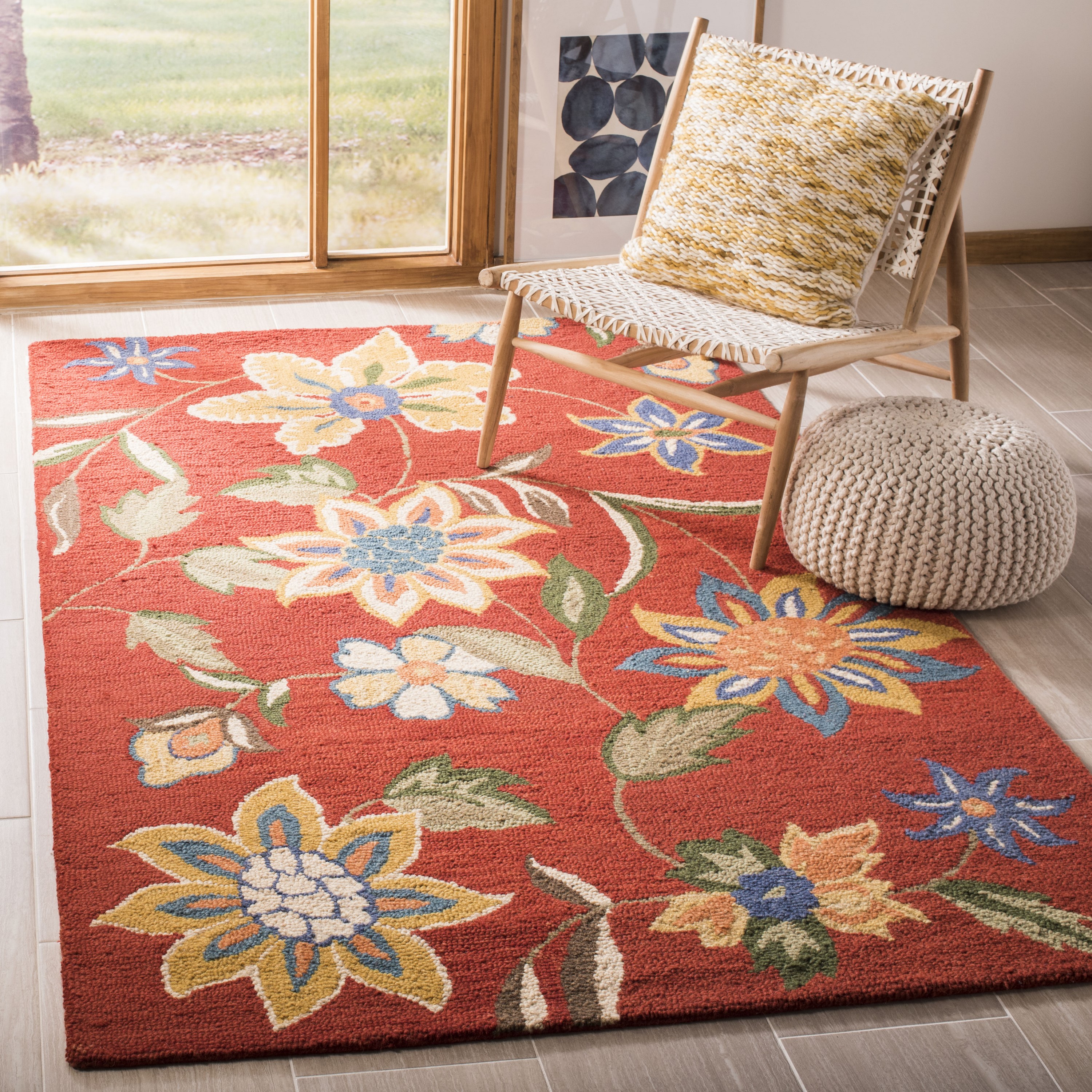 Ivory Floral Hand-Knotted Wool Area Rug 8' x 10'