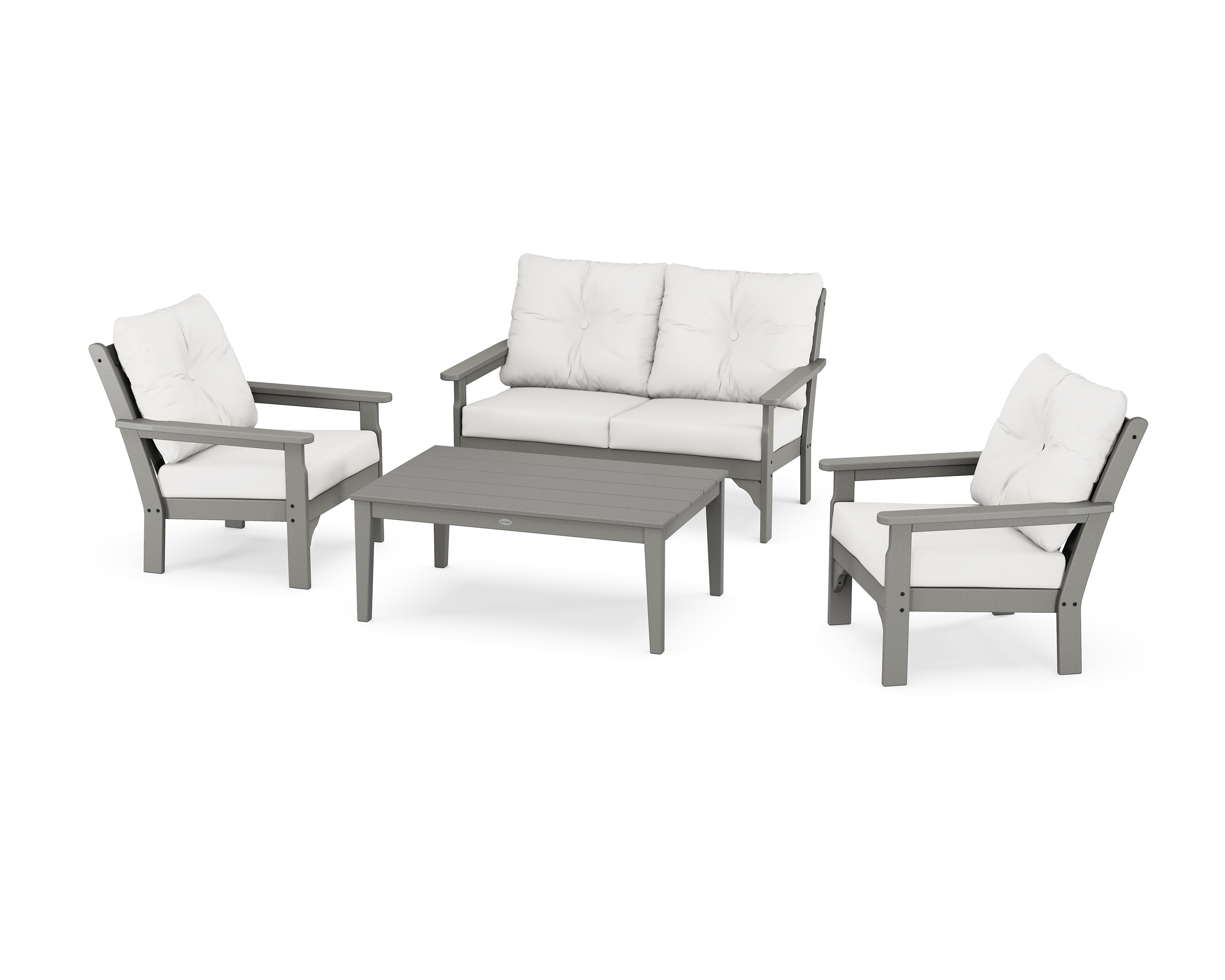 POLYWOOD Vineyard 4-Piece Patio Conversation Set with White Revolution ...