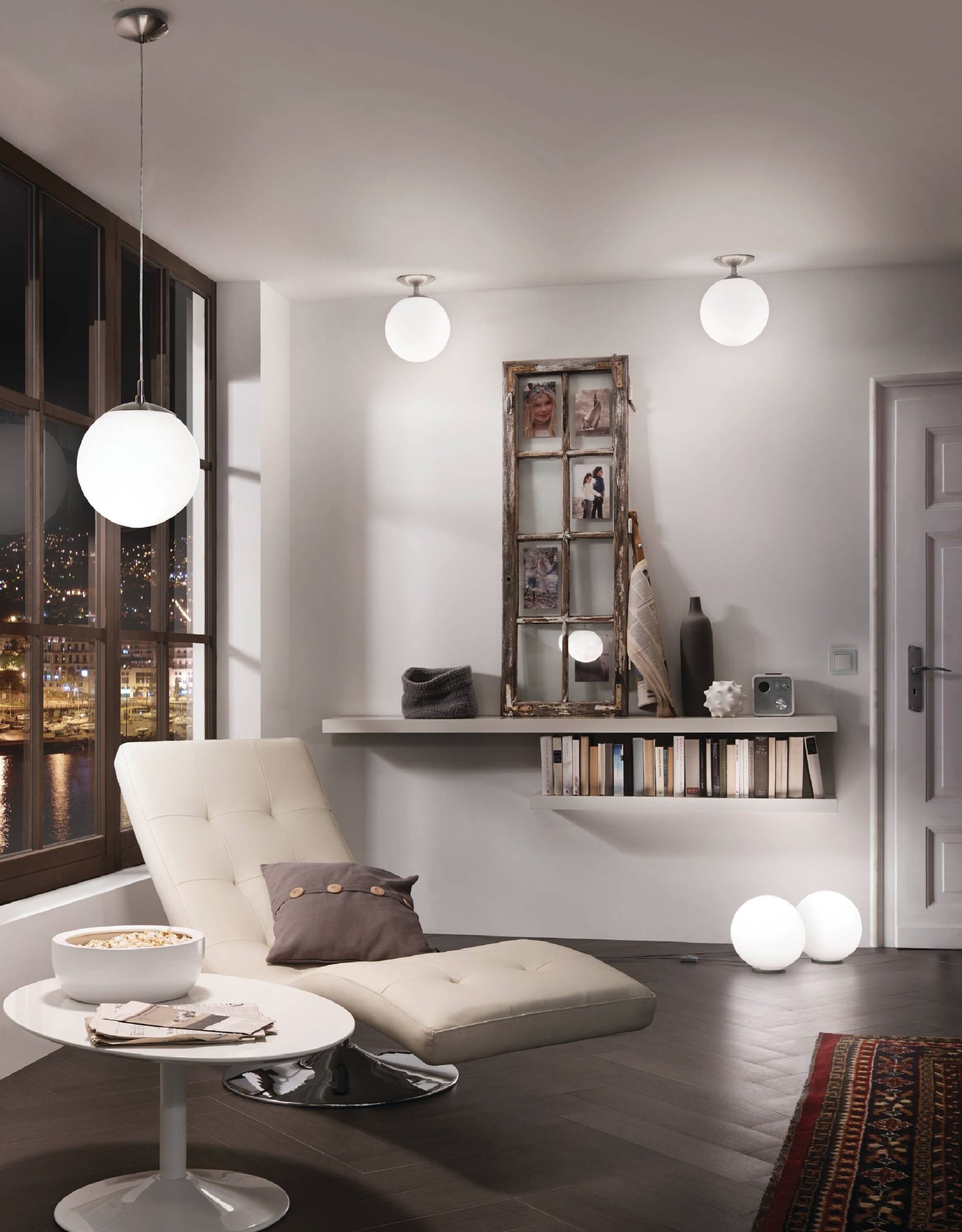 Rondo Silver Globe Table Lamp with Frosted Opal Shade
