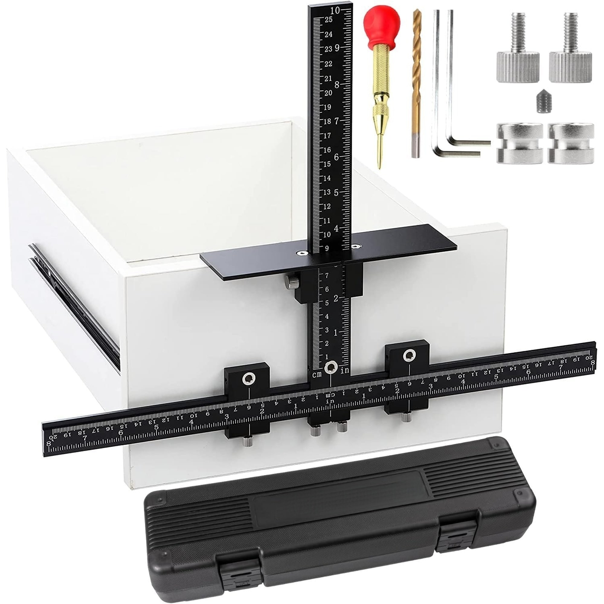 Numhew 16.85in L 4.61in W 2.91in H Adjustable All Aluminum Alloy Drill Guide Silver Cabinet Hardware Jig Tool