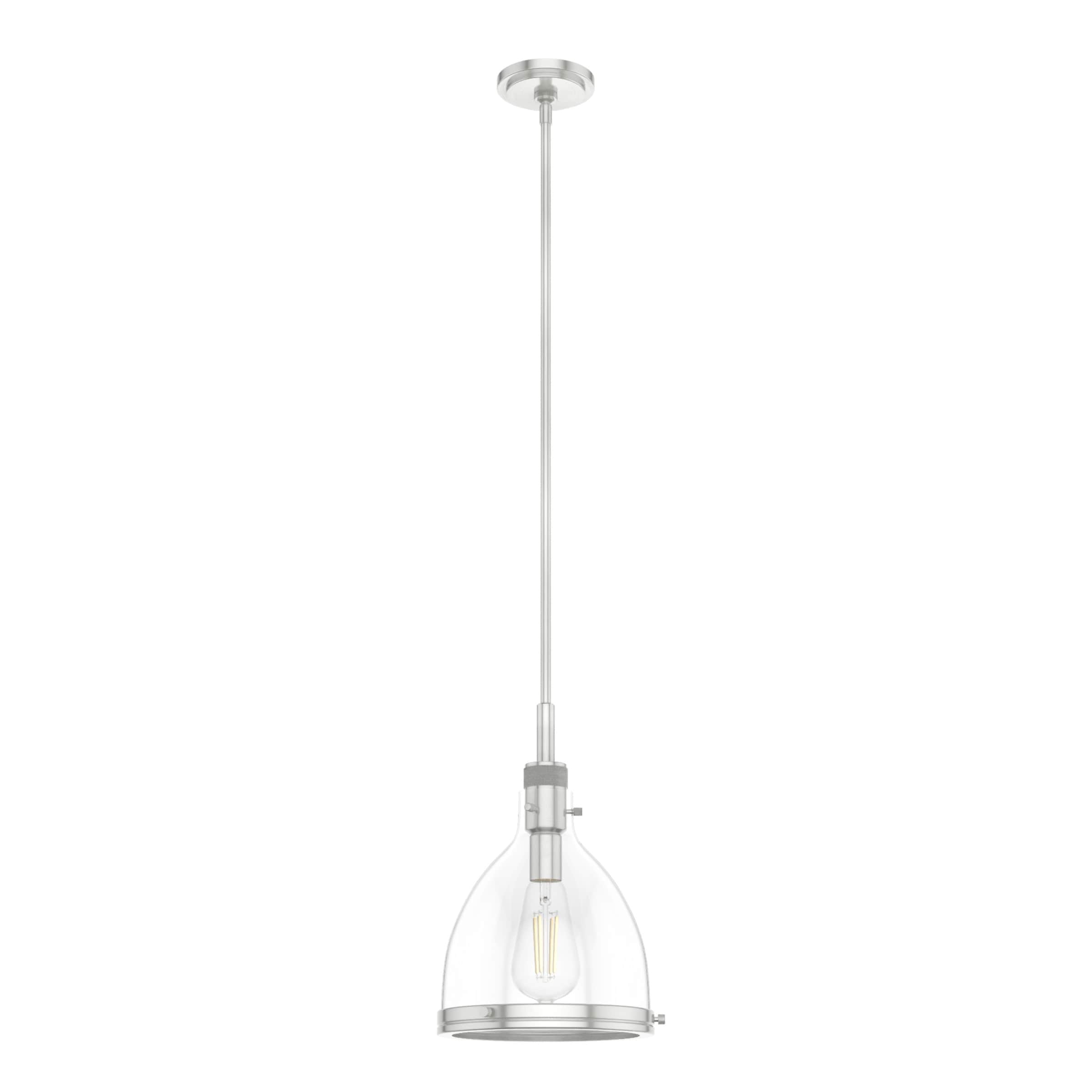 Hunter 19346 Van Nuys 1 -Light Brushed Nickel Transitional Clear glass Dome Medium Hanging Pendant light