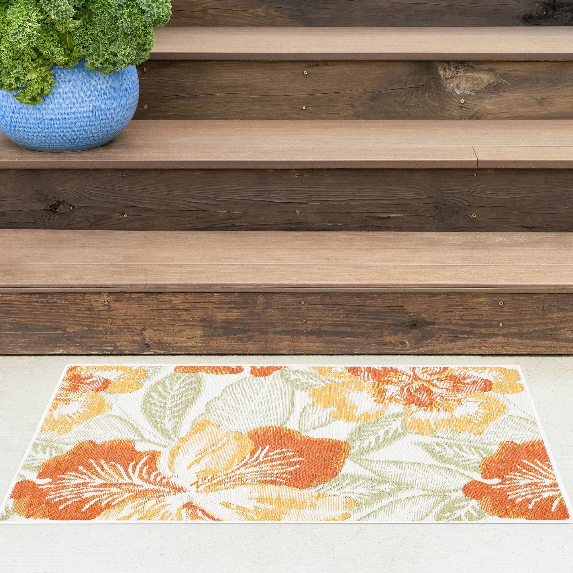 Tayse FLO1422 2X3 Flora 2 x 3 (ft) Loomed Polypropylene Orange Rectangular Indoor/Outdoor Throw rug