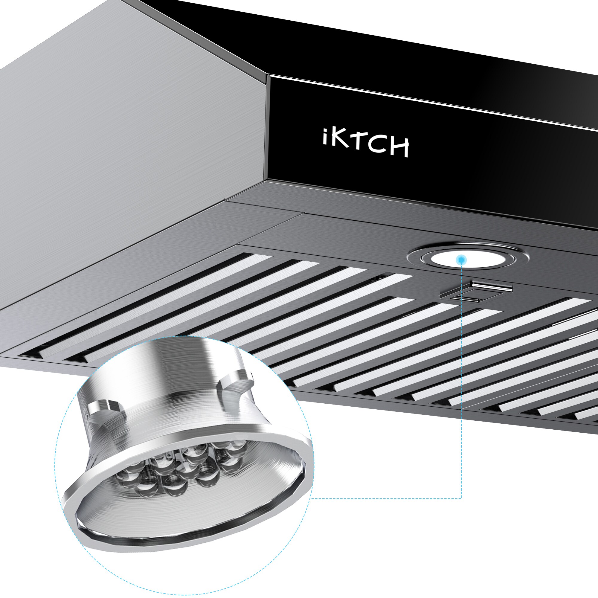 IKTCH 30 inch Black Range Hood 900 CFM, Under Cabinet Stainless Steel  Kitchen Vent Hood with 4 Speed Gesture Sensing&Touch Control  Panel(IKC01-30-BSS)