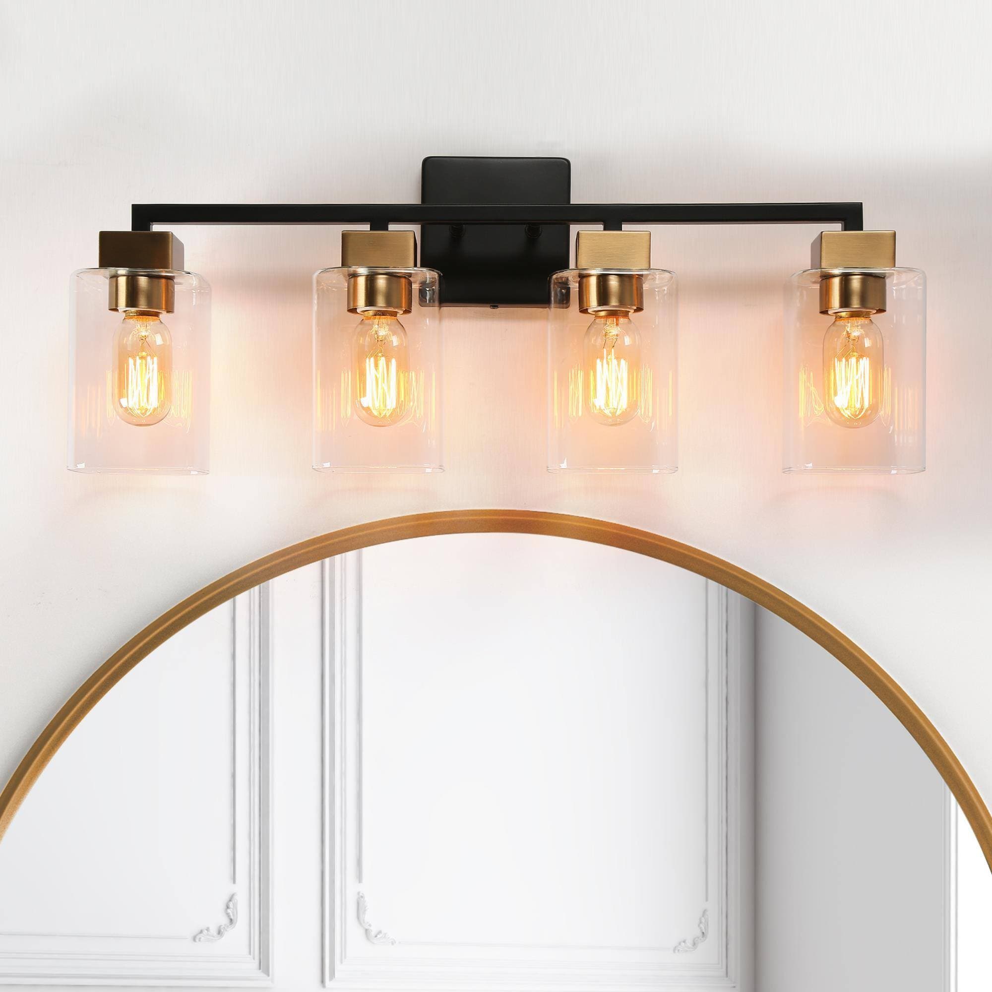 ZEVNI L3JNBJNZW02W4S98 Rythorl 25.2-in 4 -Light Polished Brass Mid-century Vanity light