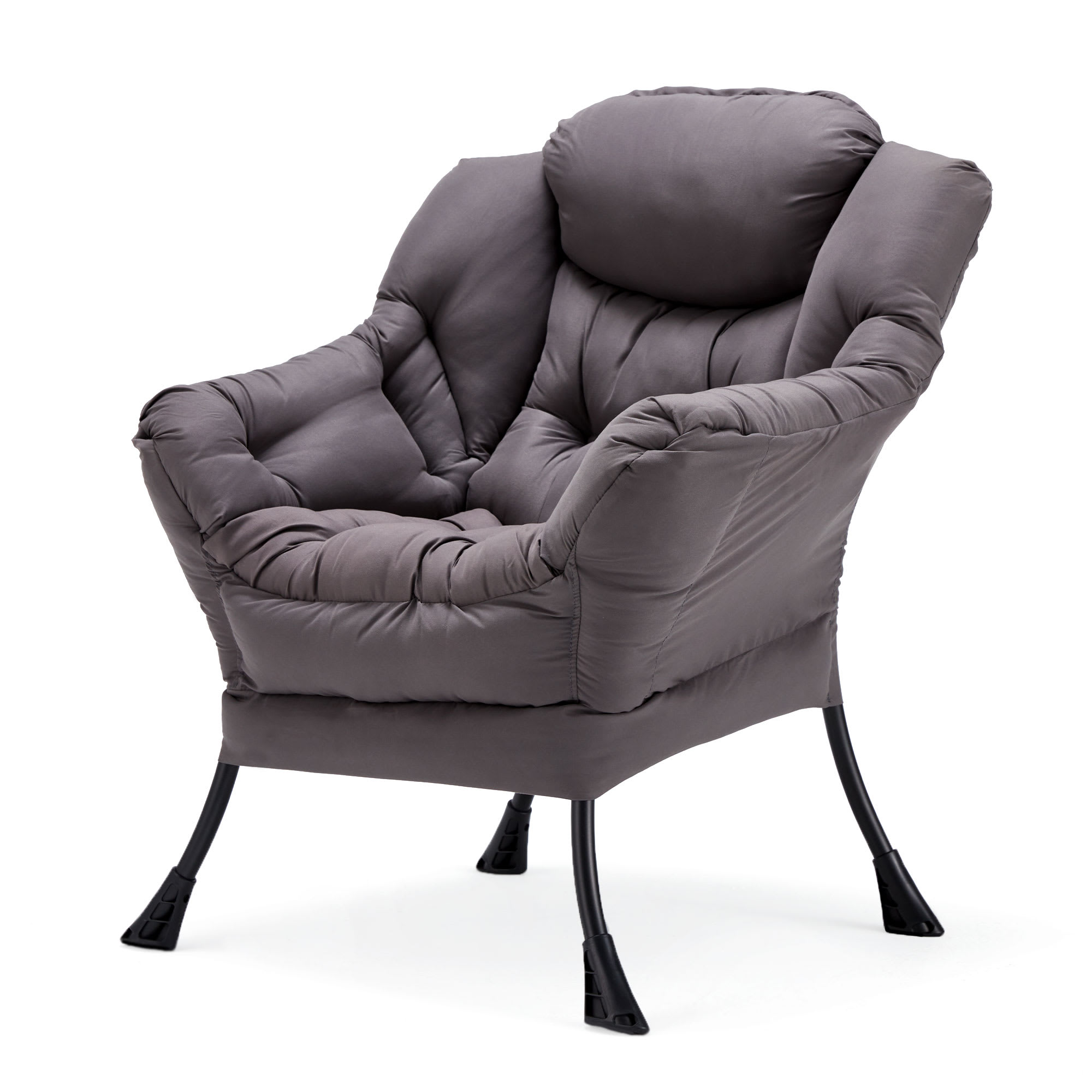 JOMEED 307760 Modern Fabric Lazy Lounge Foldable Lightweight Single Steel Frame Accent Chair with Armrests and Side Pocket for Home or Office Grey