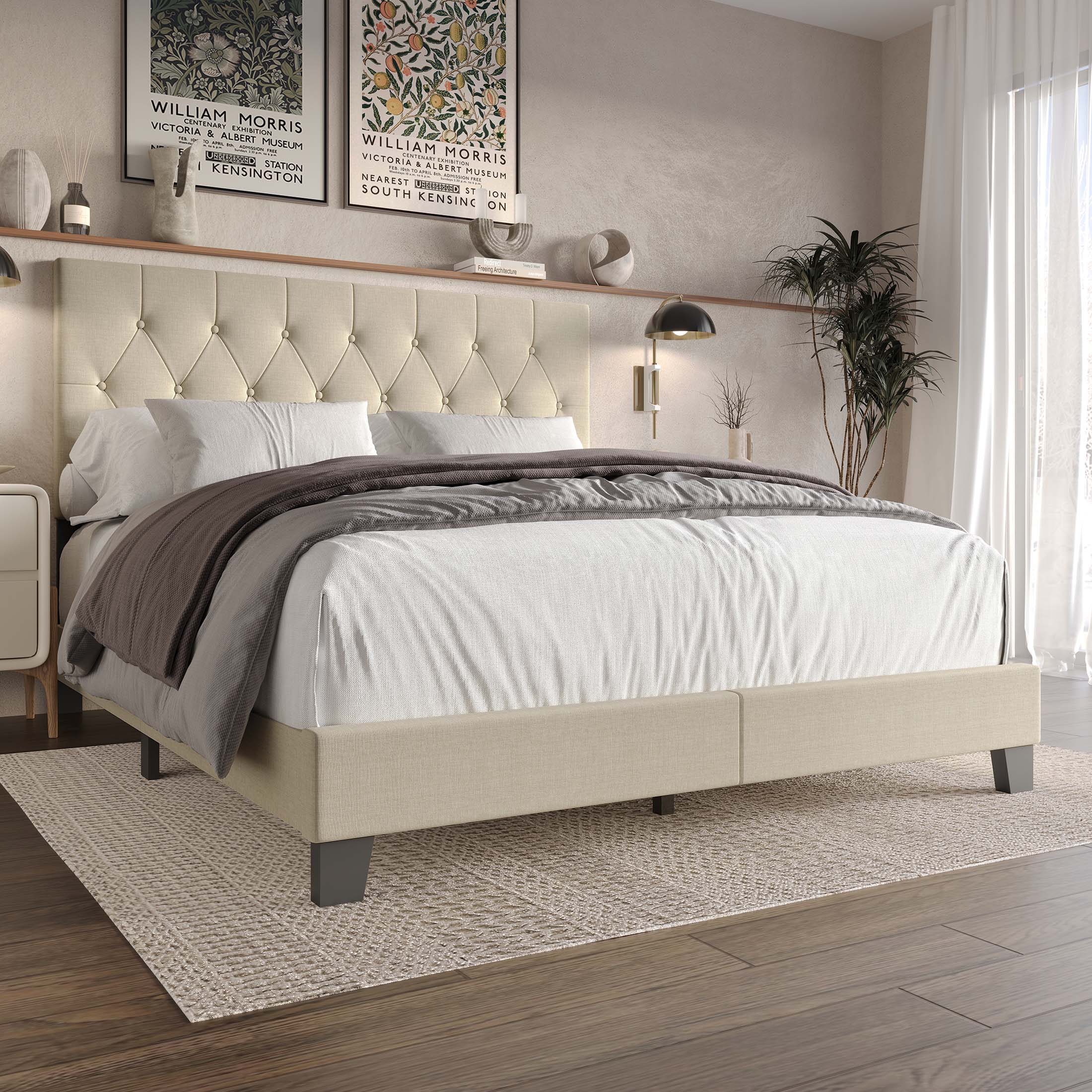 CasePiece C8449FUB-BG-LN Beige Full Wood Upholstered Bed