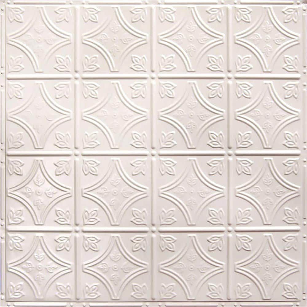 American Tin Ceilings 24-in x 24-in Creamy White Satin Surface-mount ...