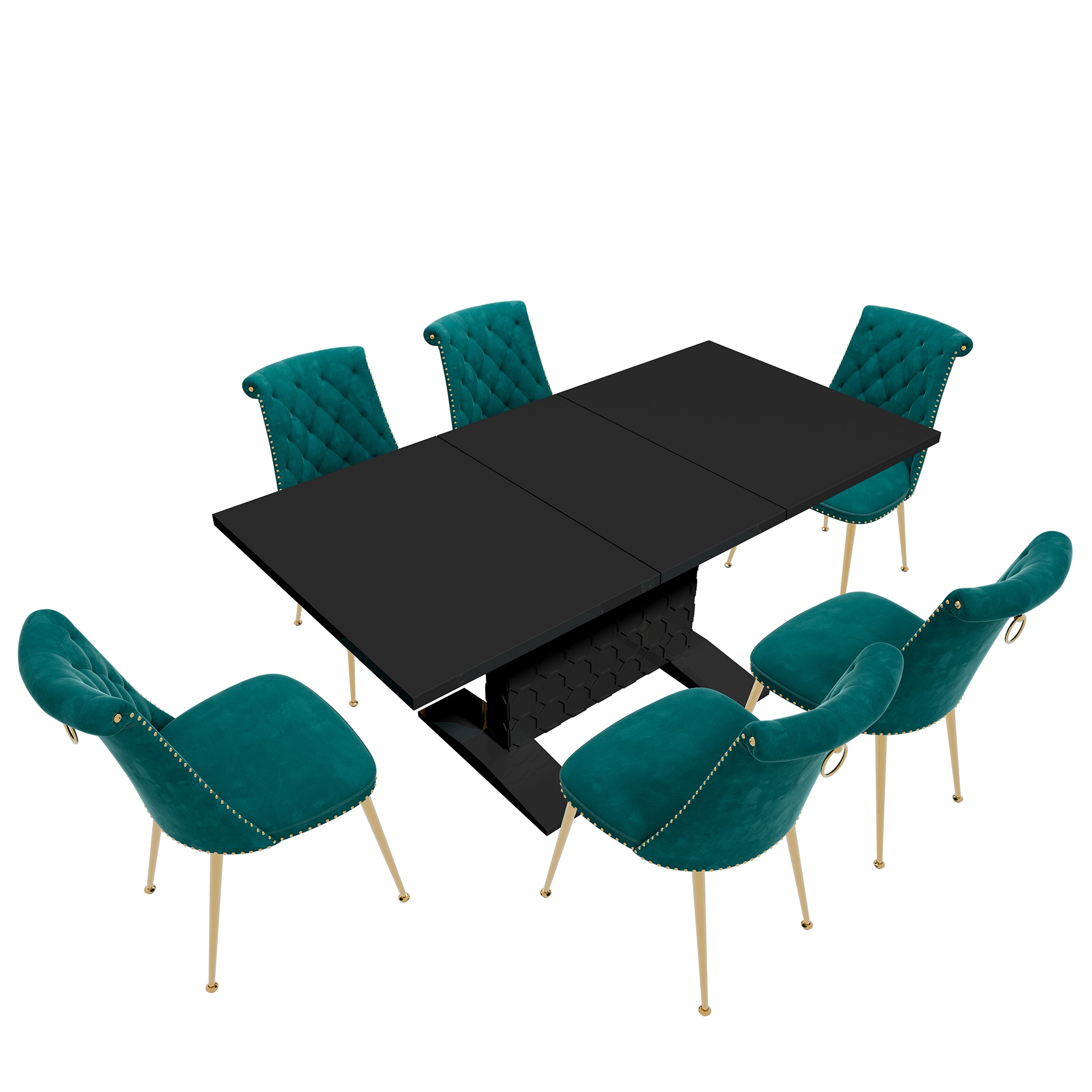 Clihome CL-ST1-BK703GN Green Chair/Black Table Contemporary/Modern Dining Room Set with Rectangular Table ( Seats 6 )
