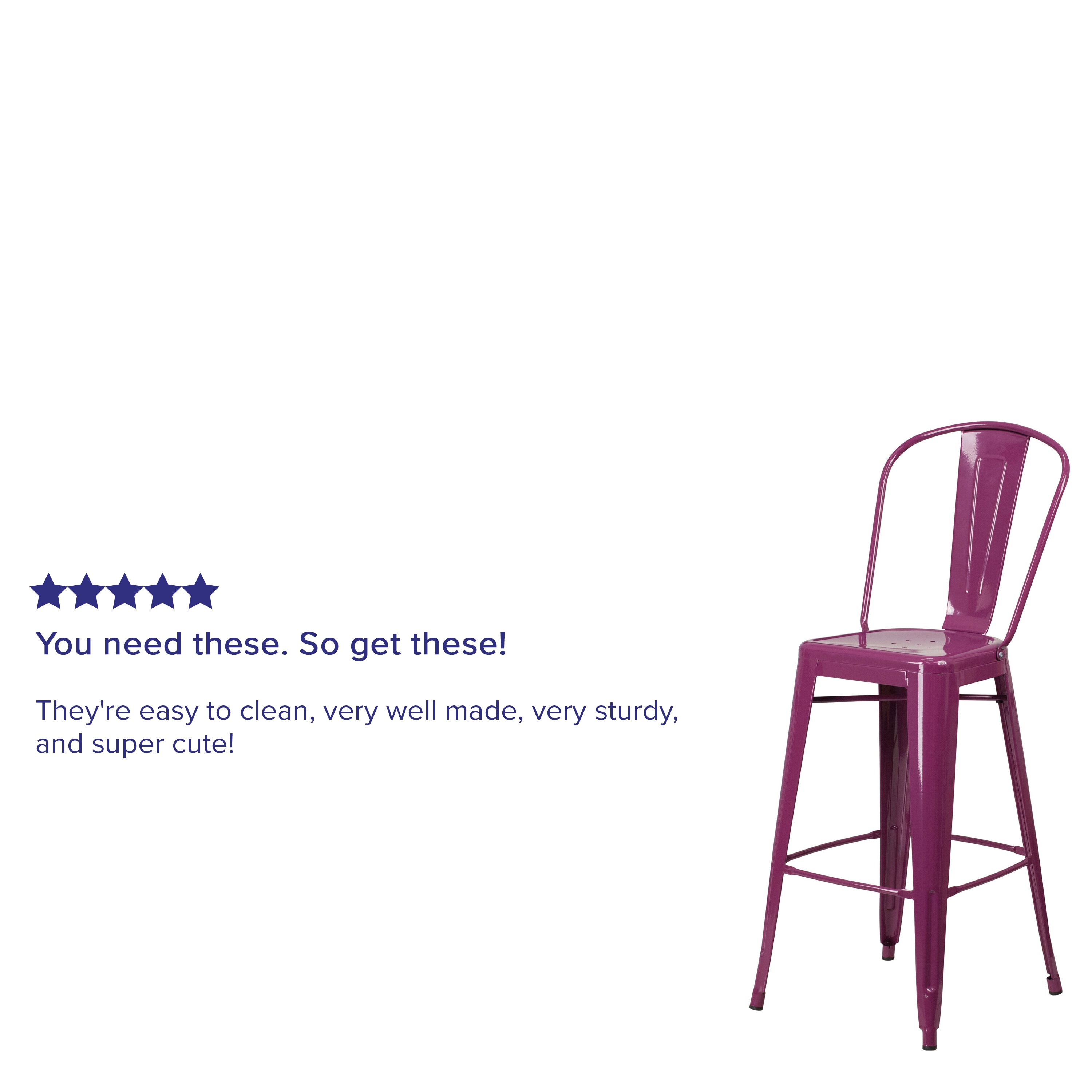 Purple Metal 30" High Indoor-Outdoor Barstool with Back