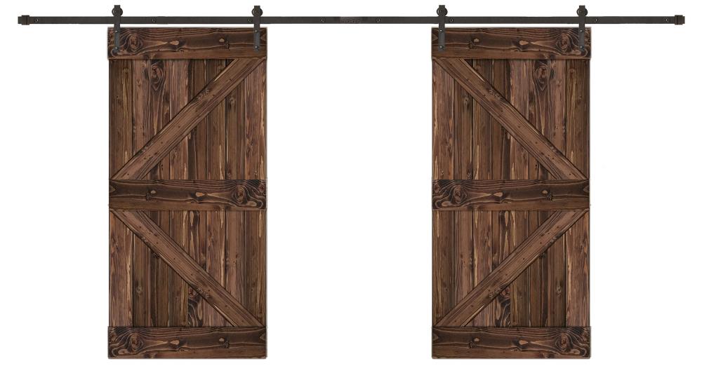 Creative Entryways BPEP2100-7284-10B 72-in x 84-in Espresso K-frame Pine Wood Solid core Double Barn Door (Hardware Included)