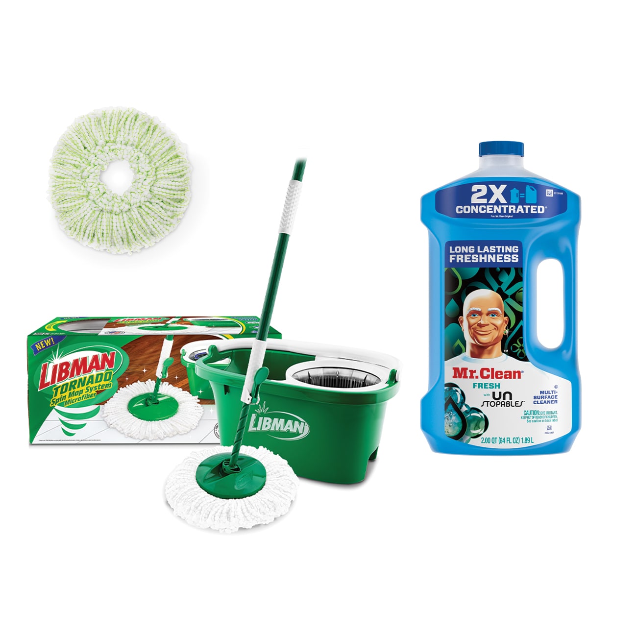 Libman  Spin Mop with Bucket, Mr. Clean Fresh All Purpose Cleaner, and Microfiber Refill